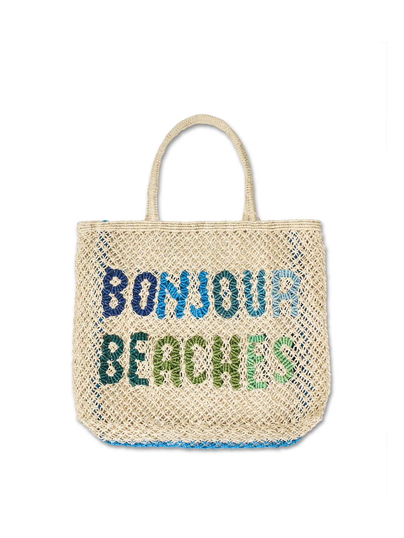 Large Bonjour Beaches Raffia Tote Bag