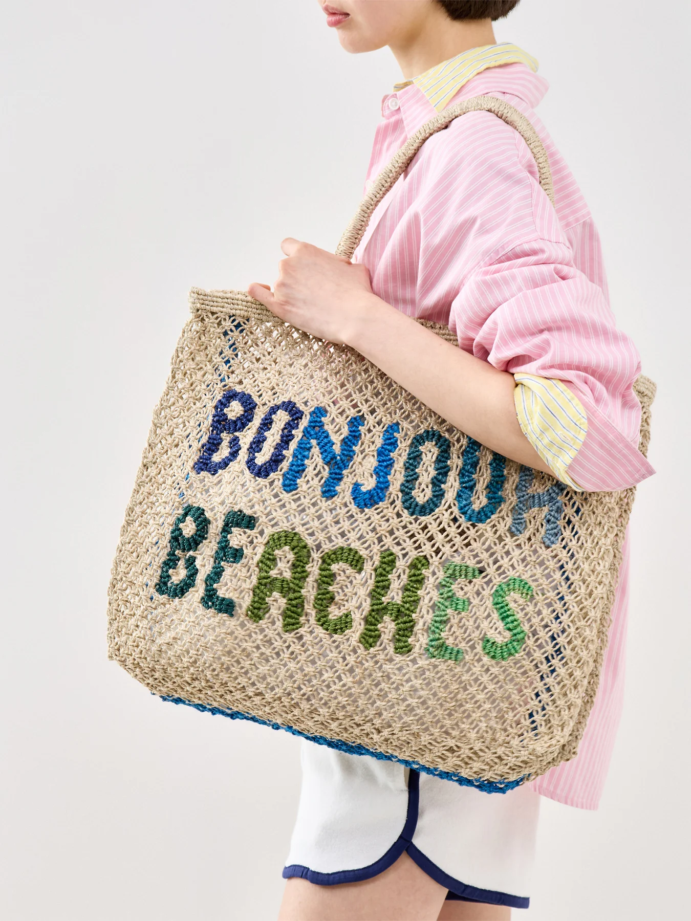 Large Bonjour Beaches Raffia Tote Bag - Image 2