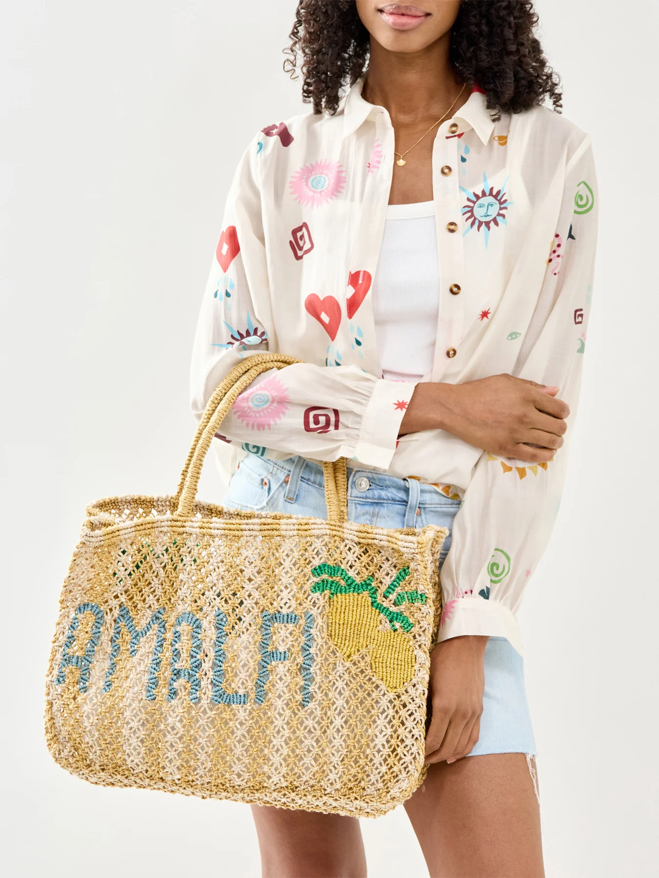 Small Amalfi Raffia Tote Bag Yellow - Image 2