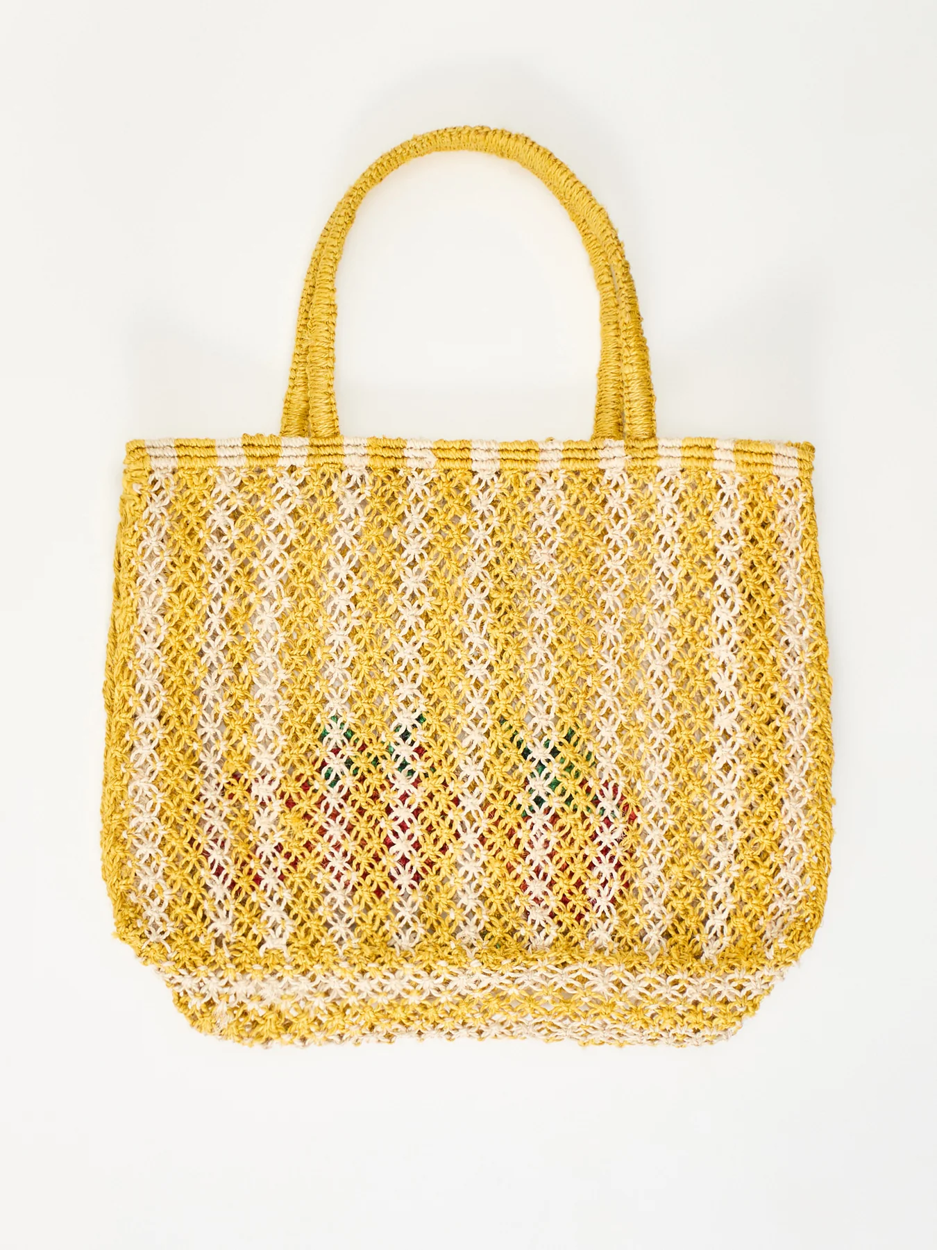 Small Tomatoes Raffia Tote Bag Yellow - Image 3