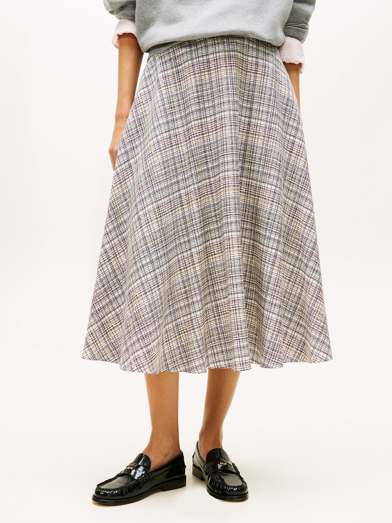 Midi A-Line Skirt With Linen Beige - Image 2