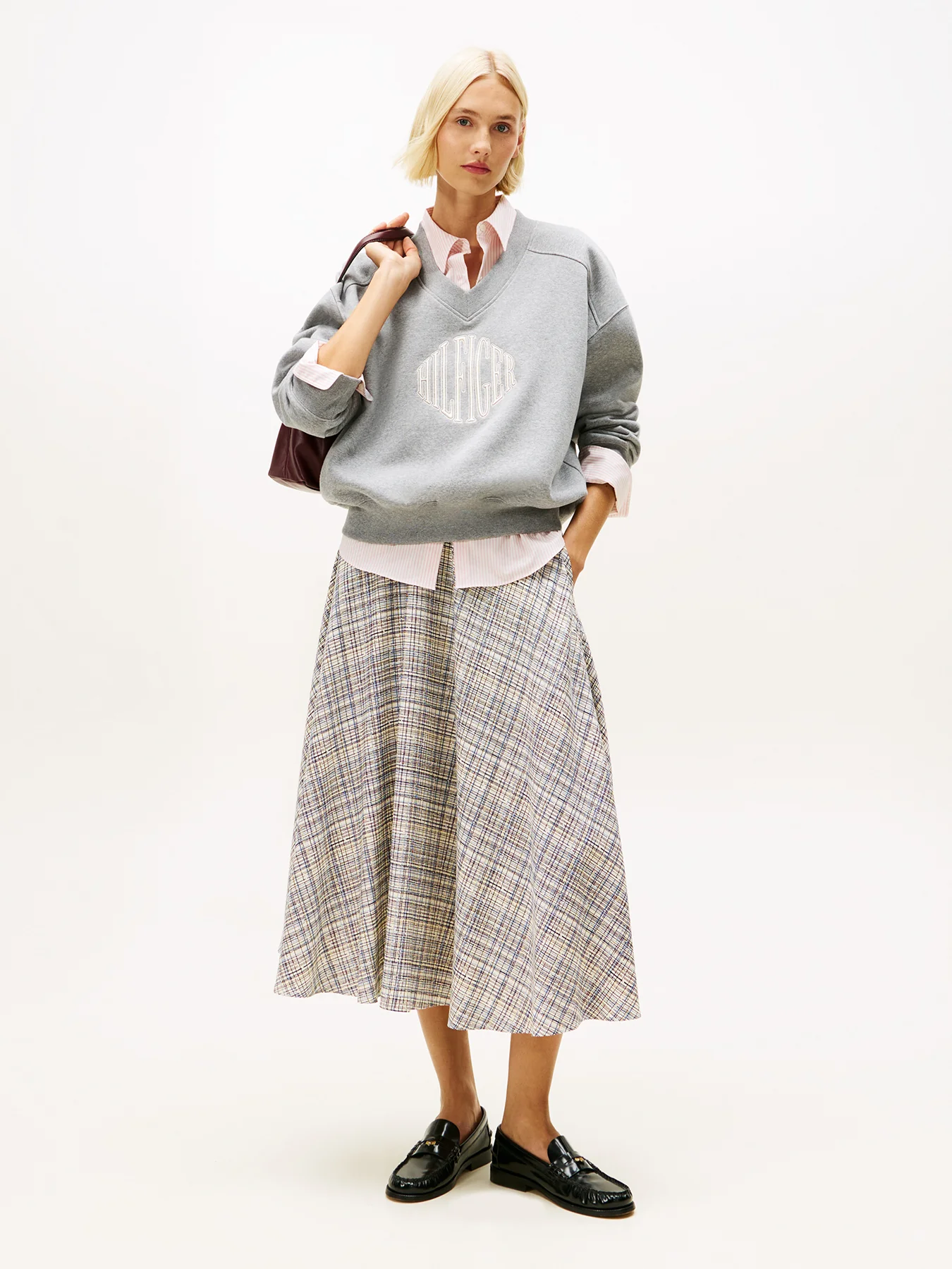 Midi A-Line Skirt With Linen Beige - Image 3