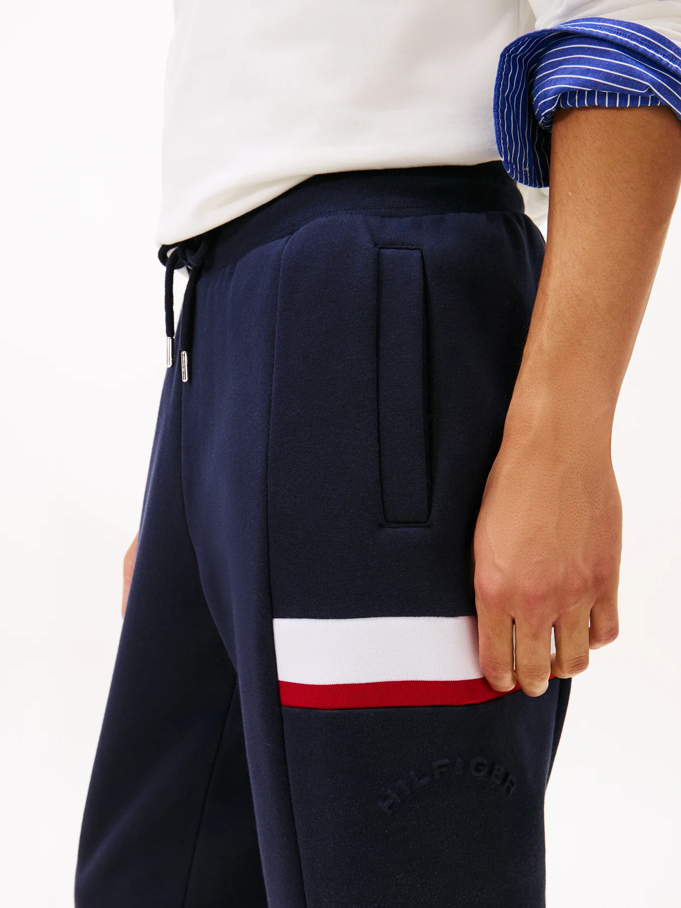 Colour-Blocked Fleece Cuffed Joggers Blue - Image 3