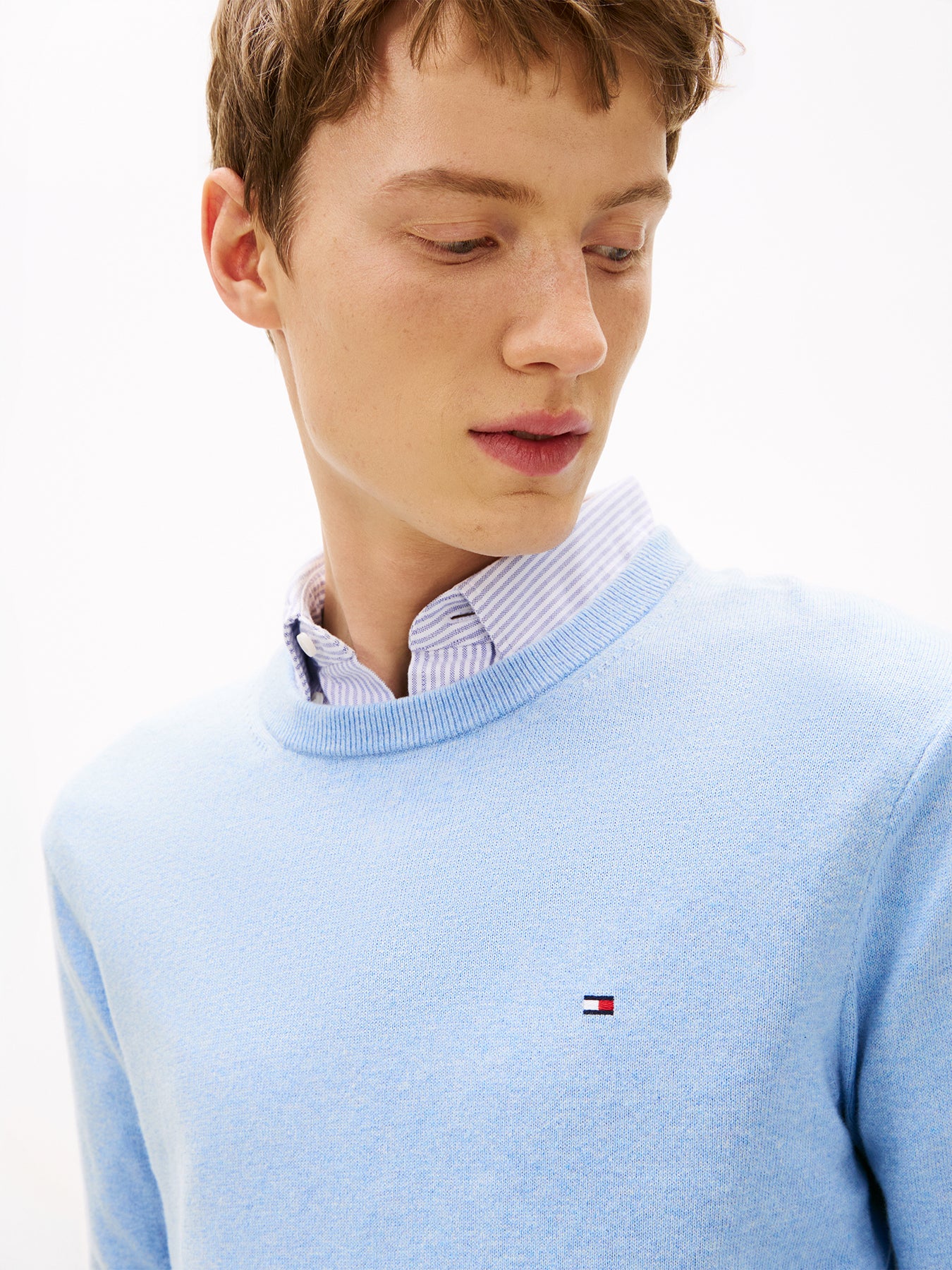 Crew Neck Jumper With Cashmere Blue - Image 2