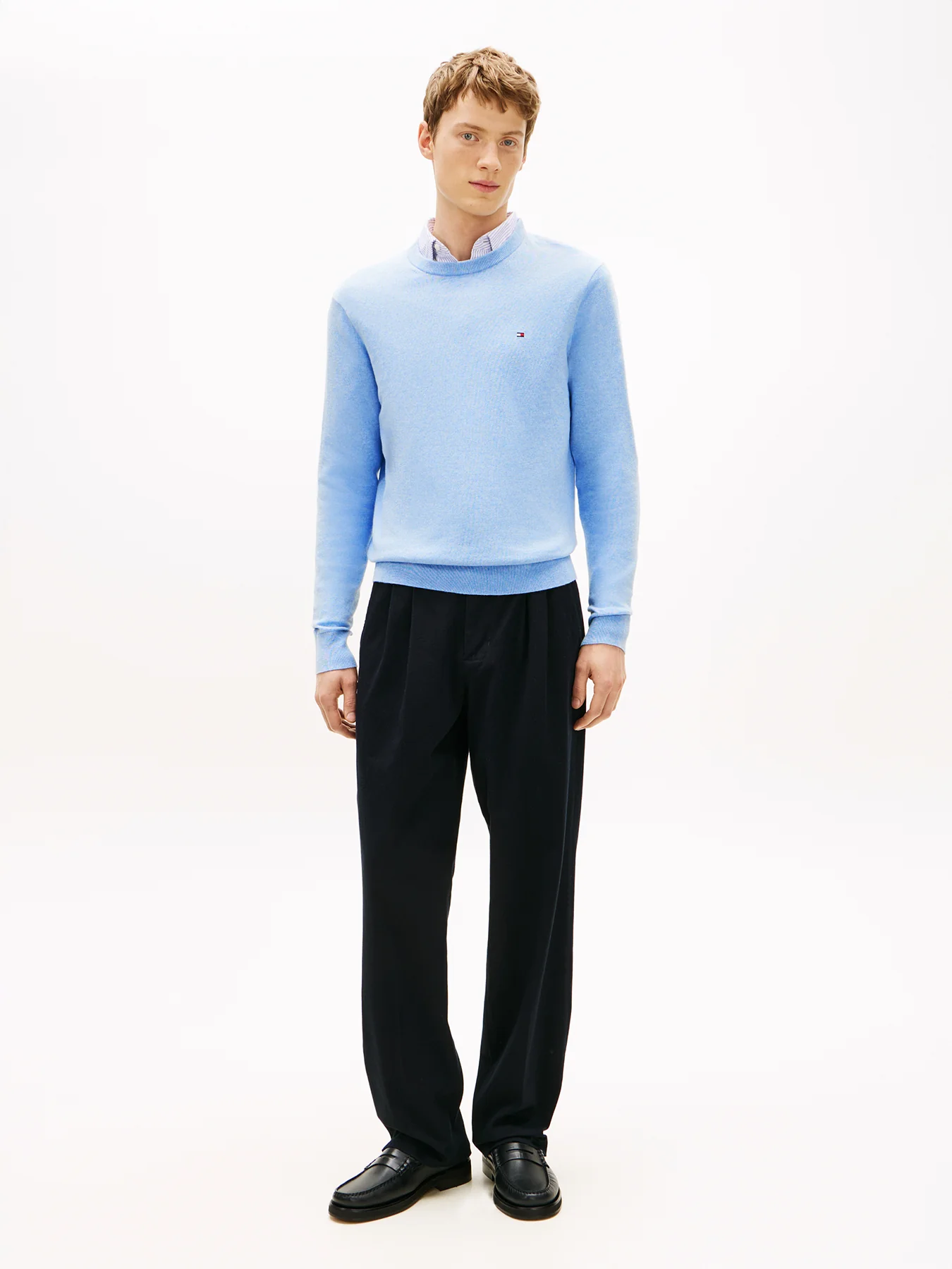 Crew Neck Jumper With Cashmere Blue - Image 3