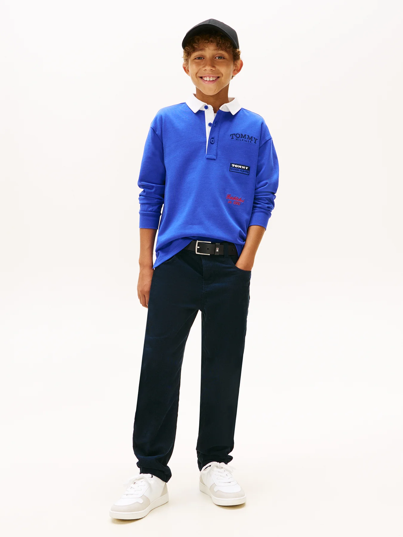 Kids’ Logo Embroidery Long Sleeve Polo Shirt Blue - Image 3