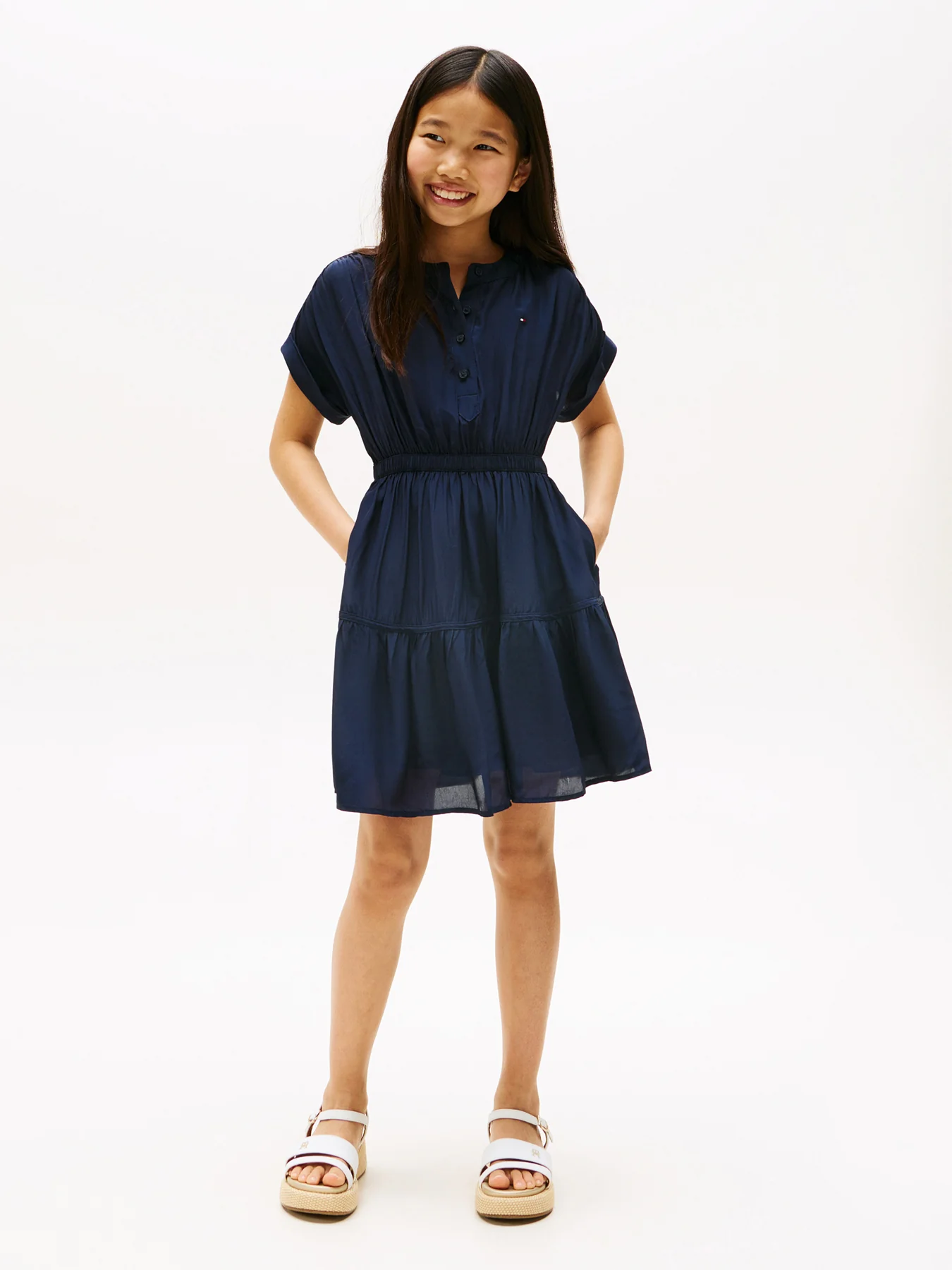 Short Sleeve Tiered Shirt Dress - Image 2
