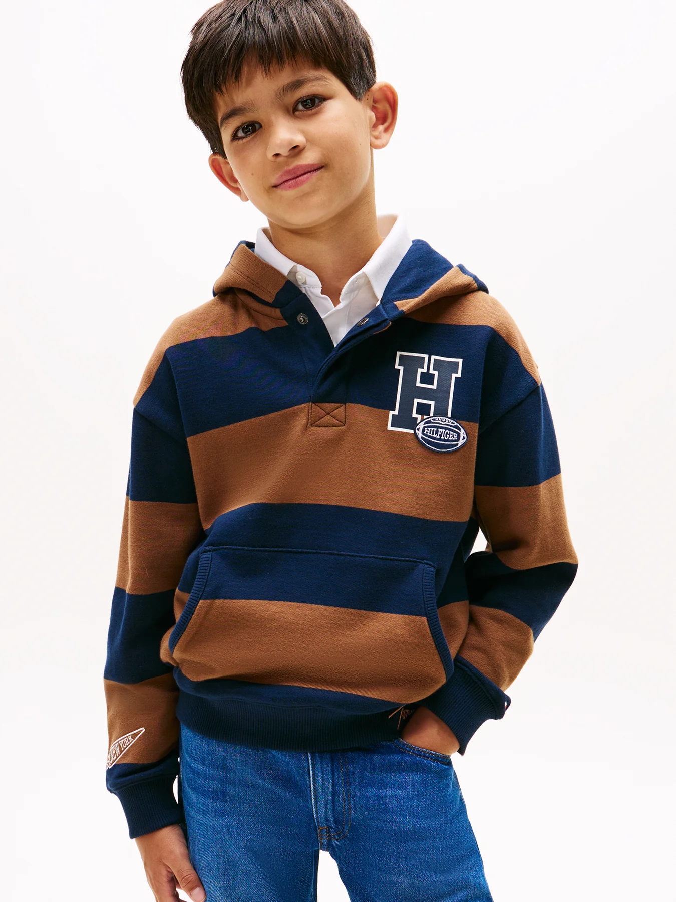 Kids’ Varsity Stripe Concealed Placket Hoody - Image 2