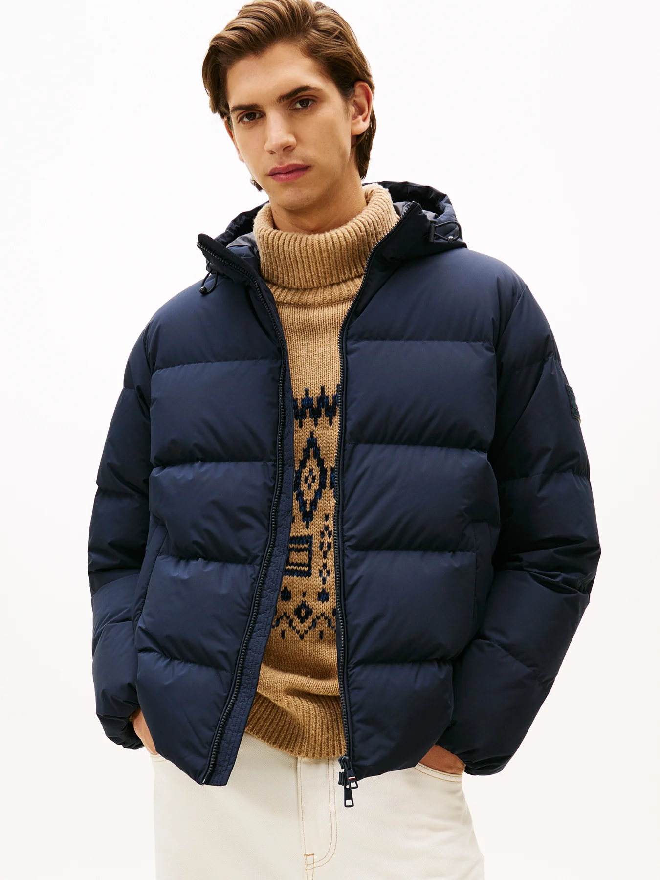 Water Repellent Down Hooded Puffer Jacket Blue - Image 2