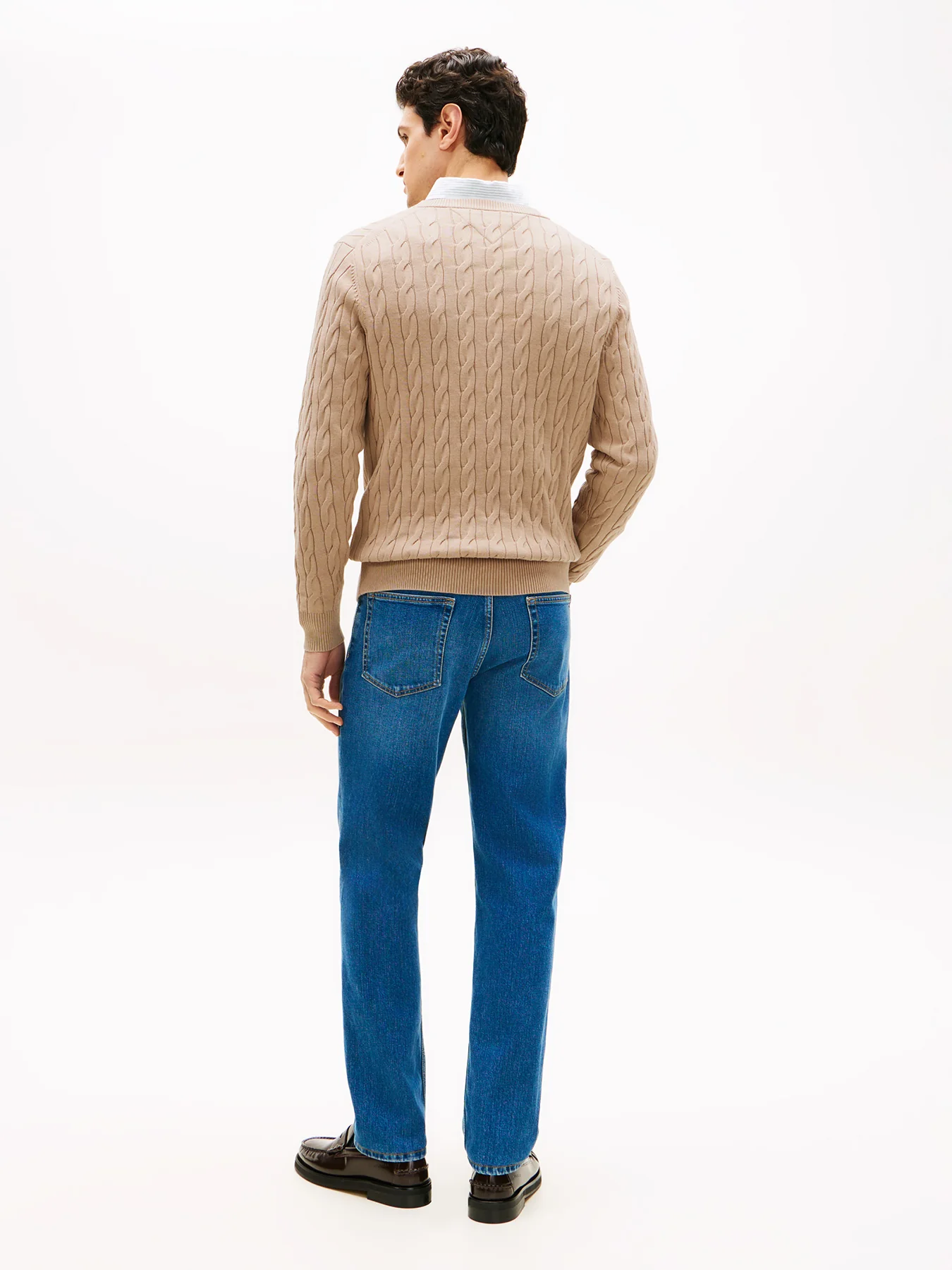 Cable Knit Crew Neck Jumper Brown - Image 4