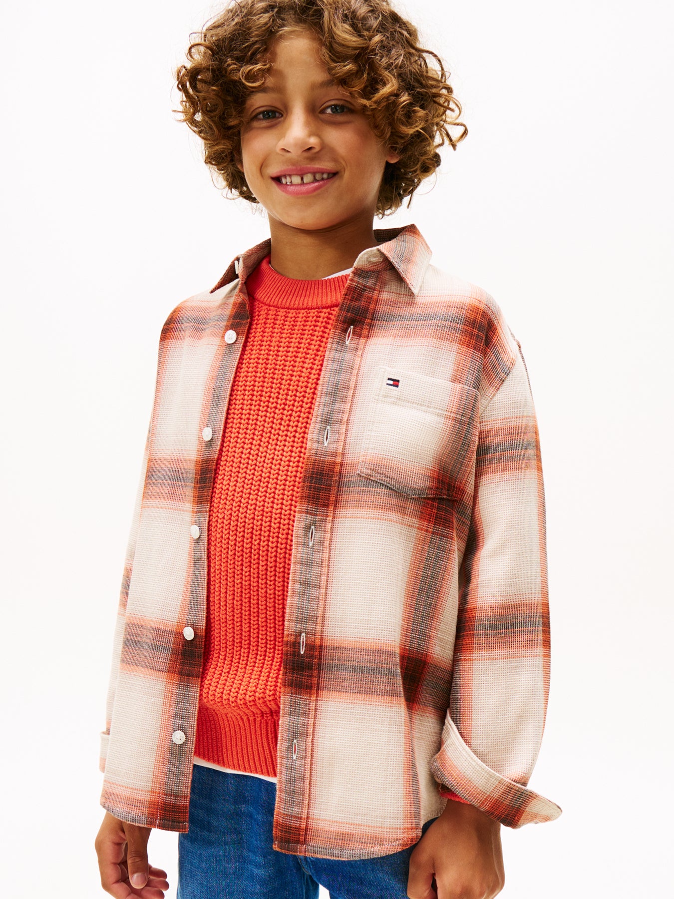 Kids' Waffle Knit Check Shirt Brown - Image 2