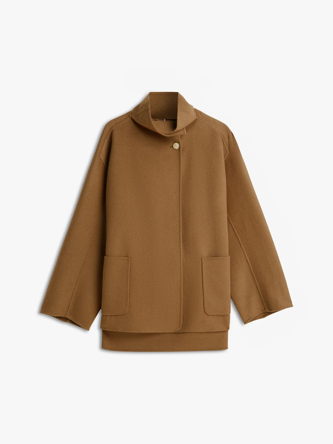 Wool Blend Funnel Neck Oversized Coat Brown