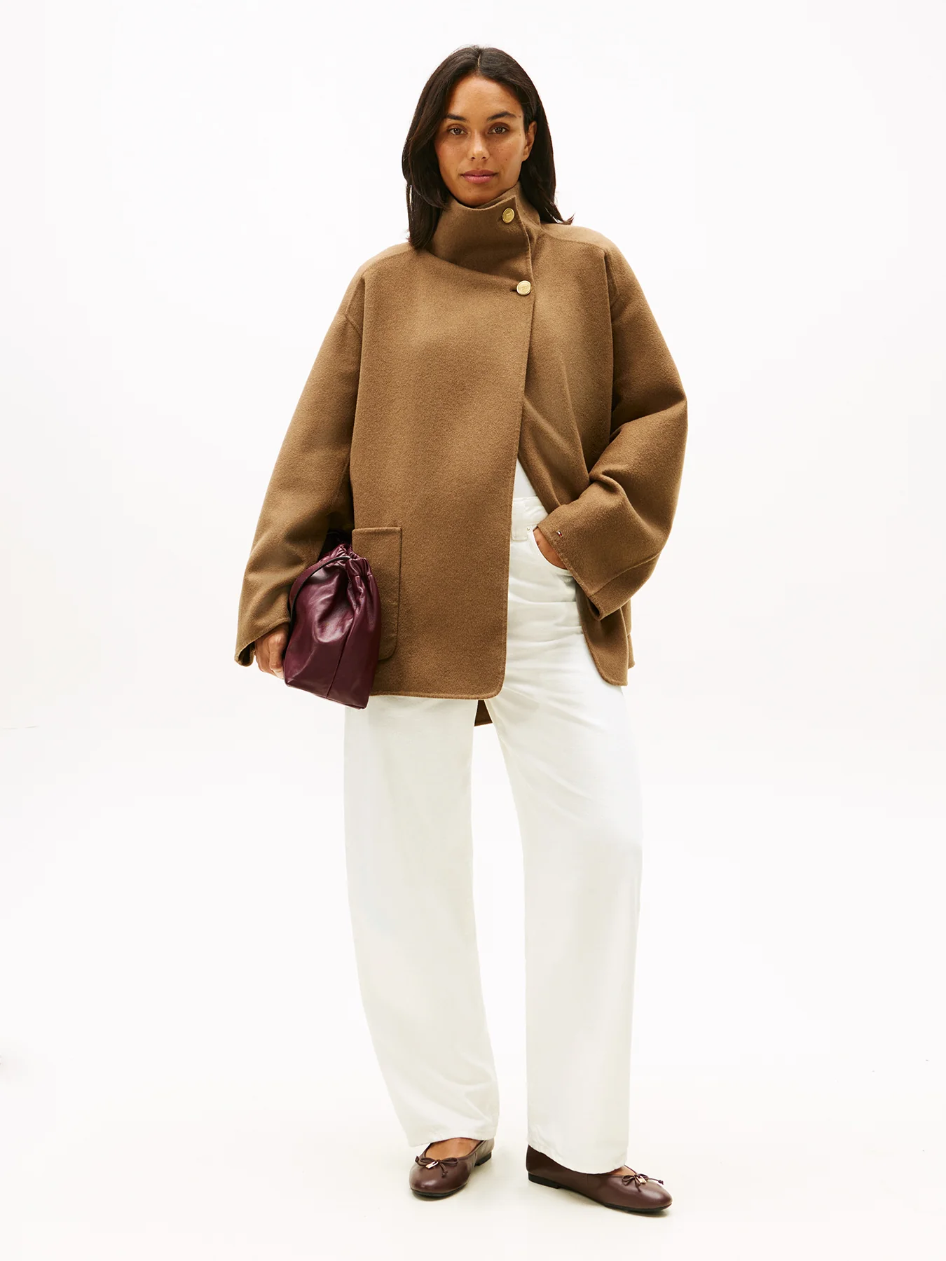Wool Blend Funnel Neck Oversized Coat Brown - Image 4