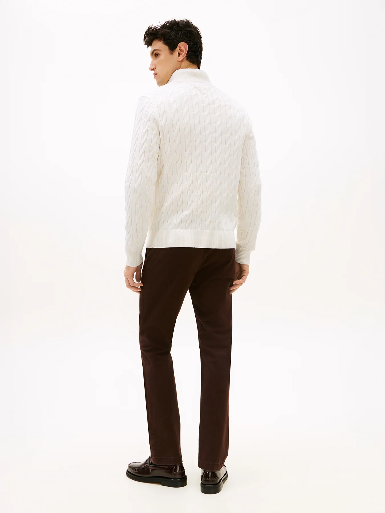 Cable Knit Half-Zip Jumper Cream - Image 4