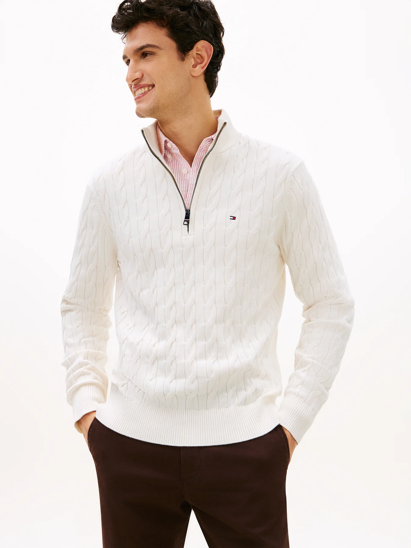 Cable Knit Half-Zip Jumper Cream - Image 5