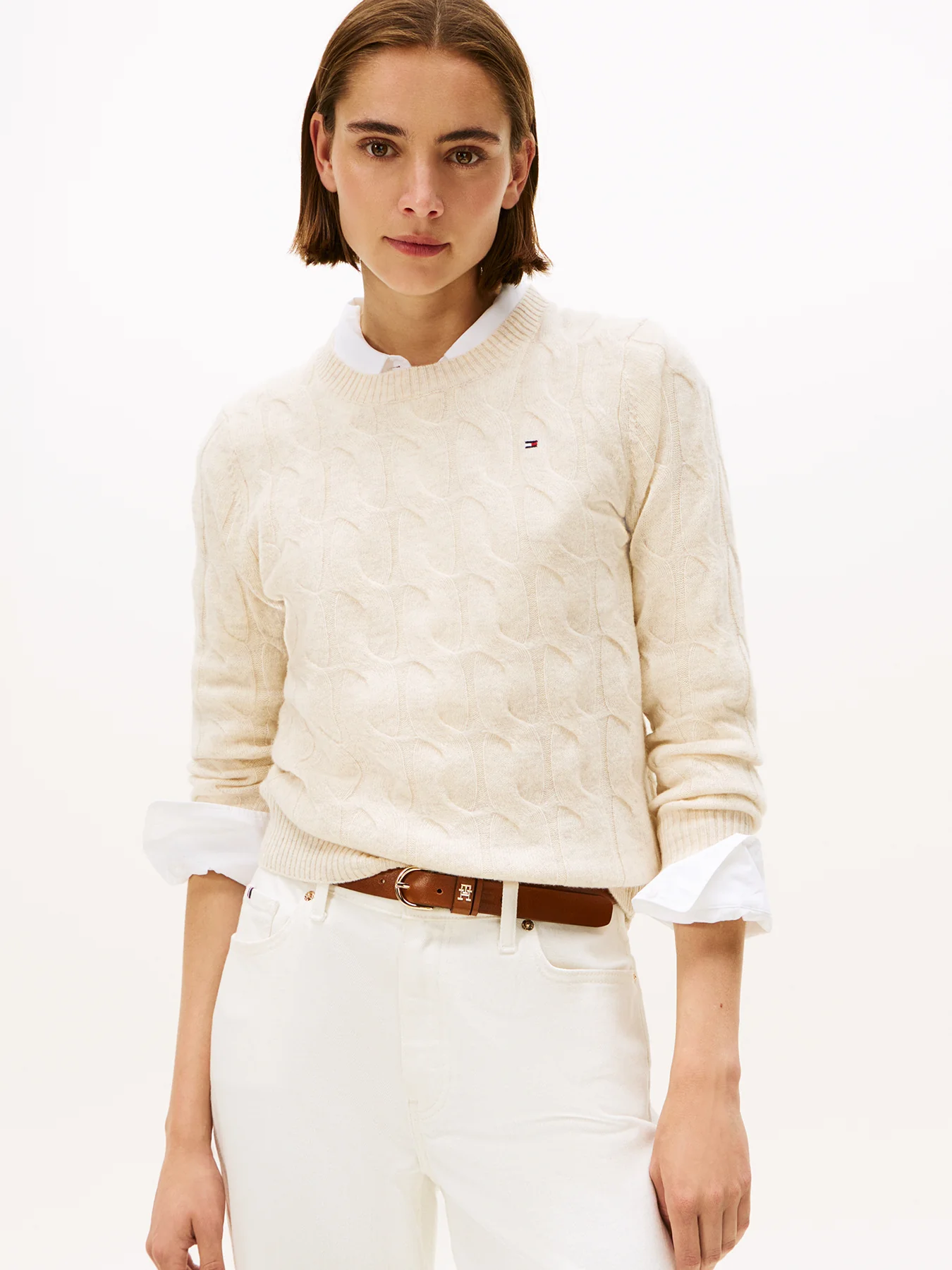 Cable Knit Soft Wool Jumper Cream - Image 2