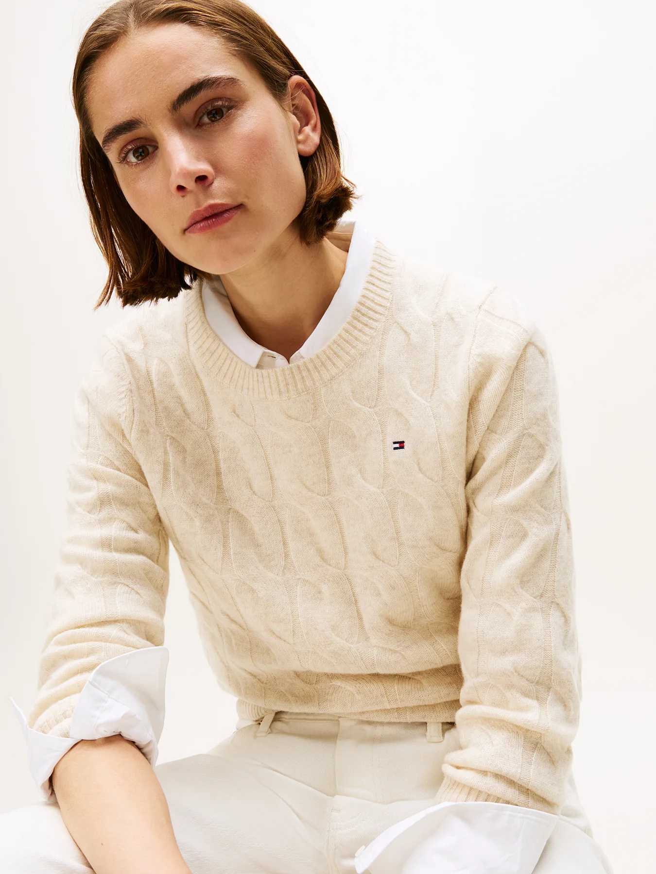 Cable Knit Soft Wool Jumper Cream - Image 3