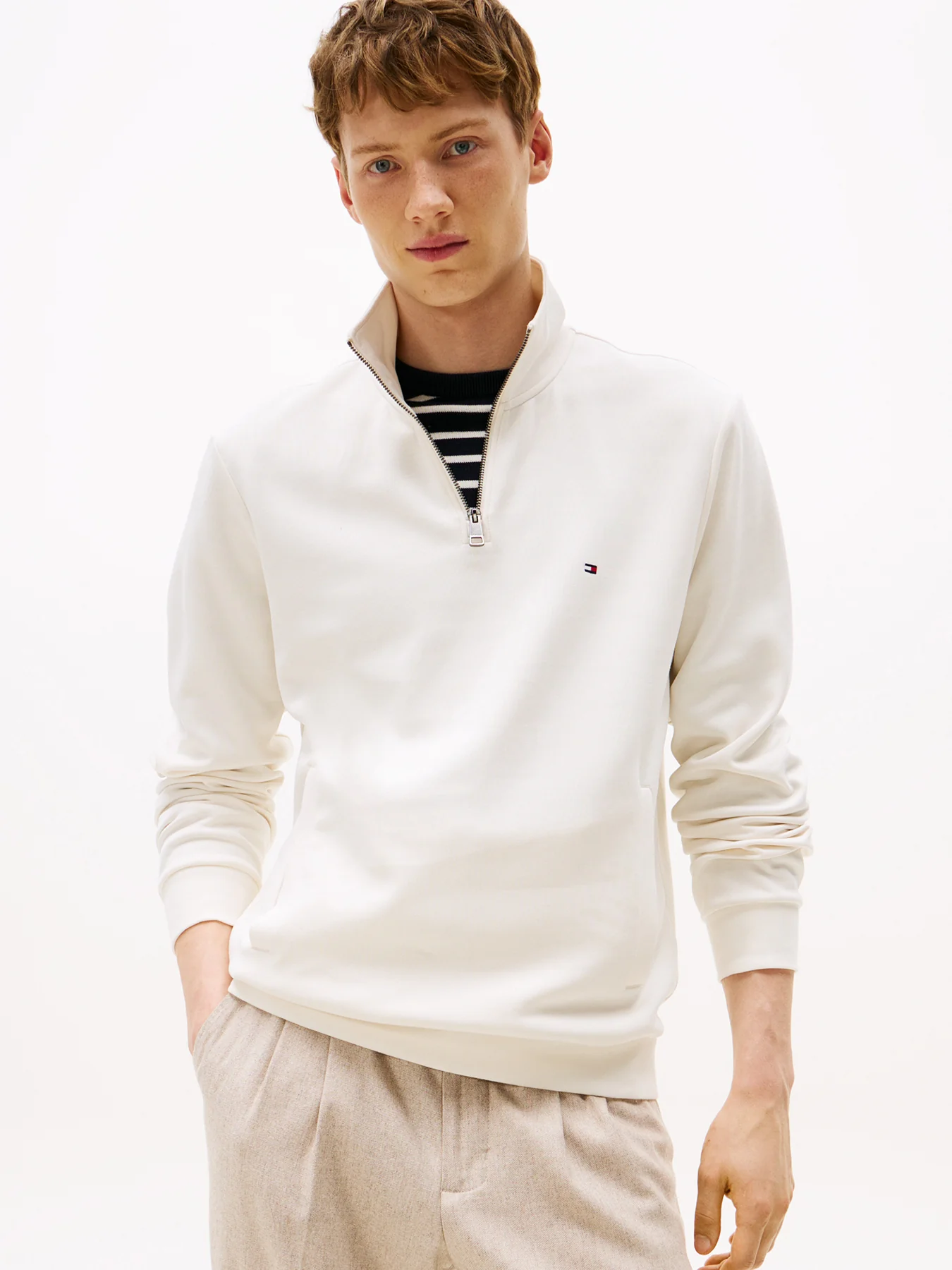 Performance Quarter Zip Intechno Knit Jumper Cream - Image 2