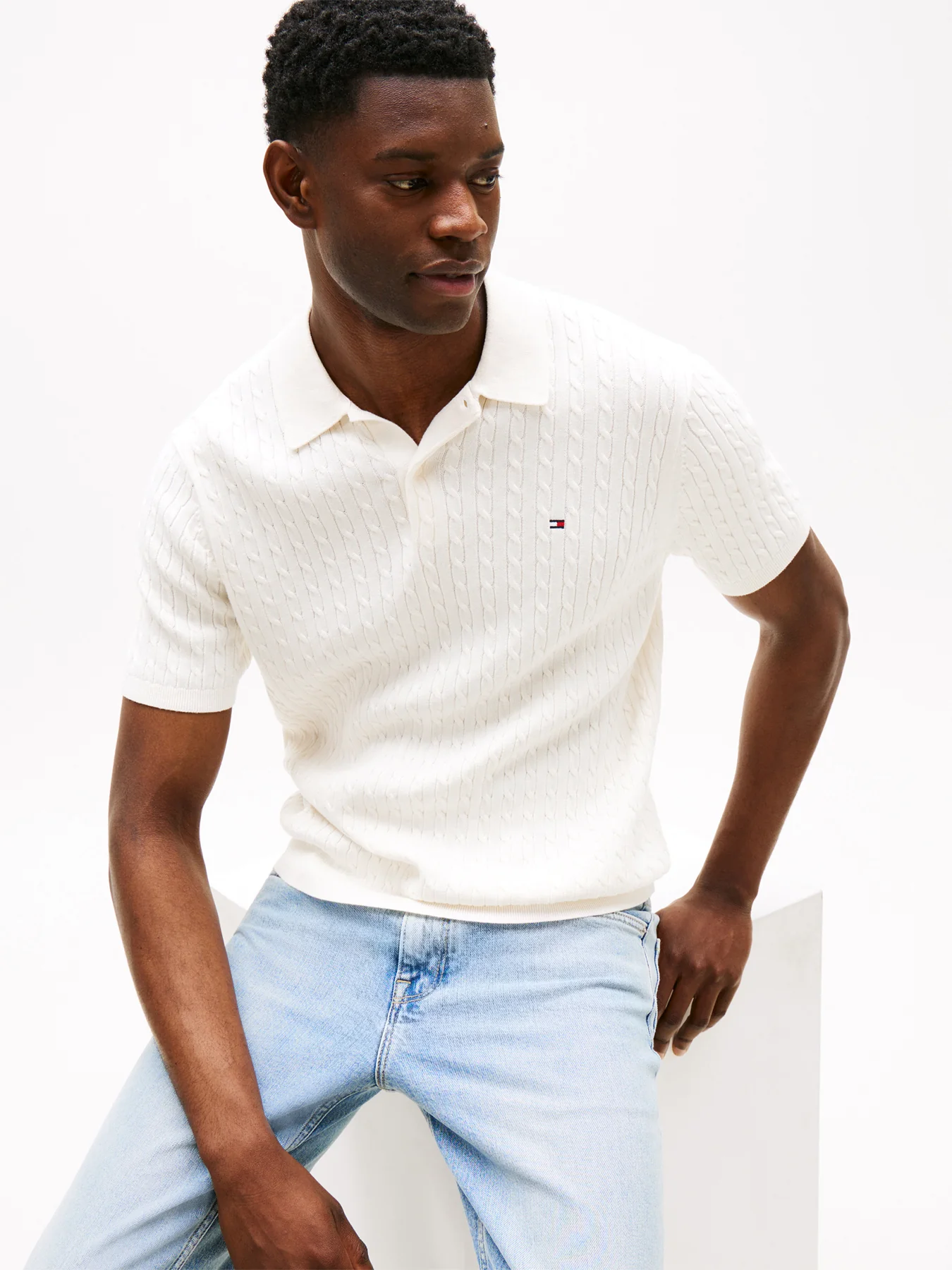 Regular Fit Cable Knit Polo Shirt - Image 5