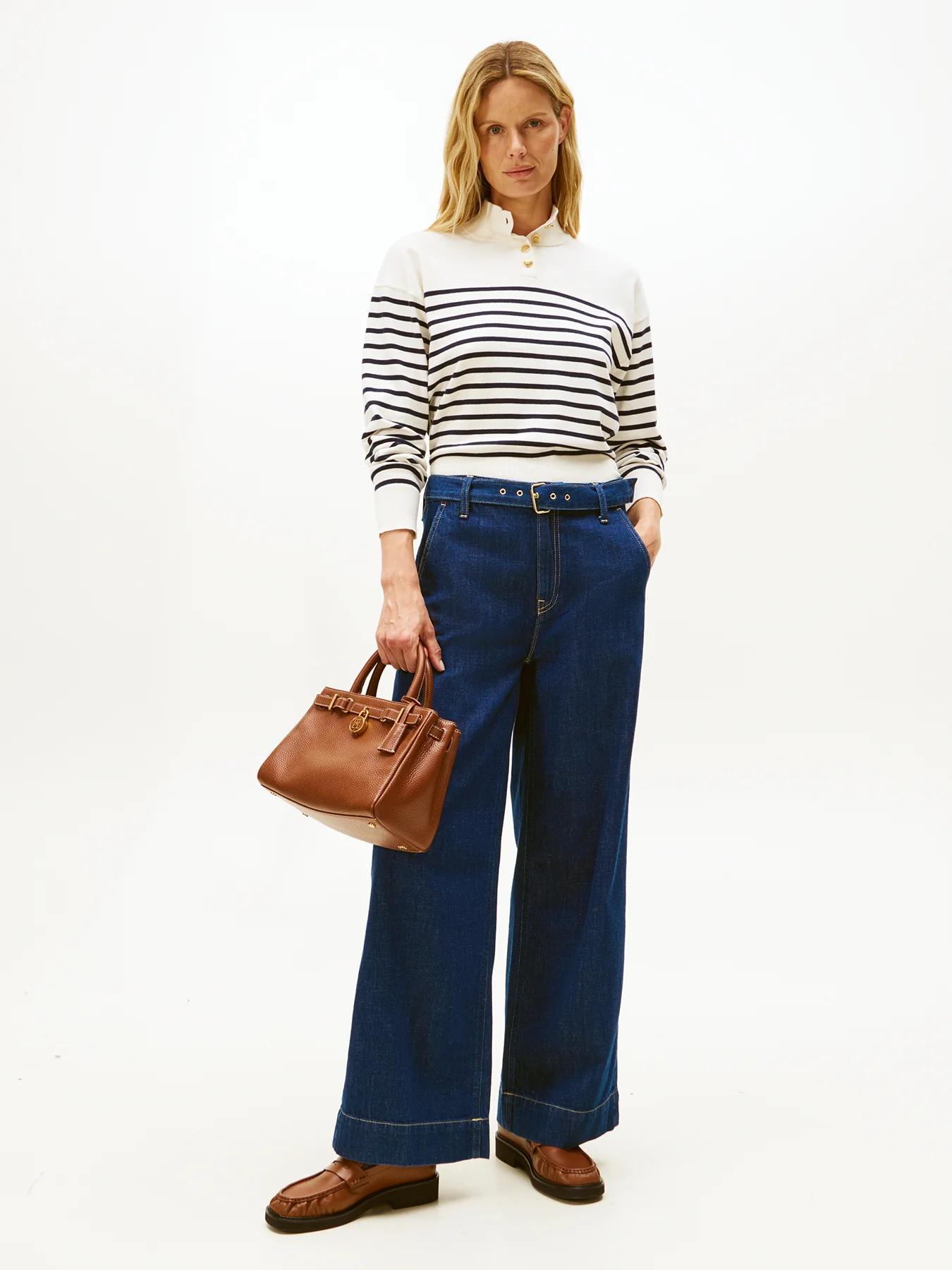 Stripe Gold-Tone Button Mock Neck Jumper - Image 4
