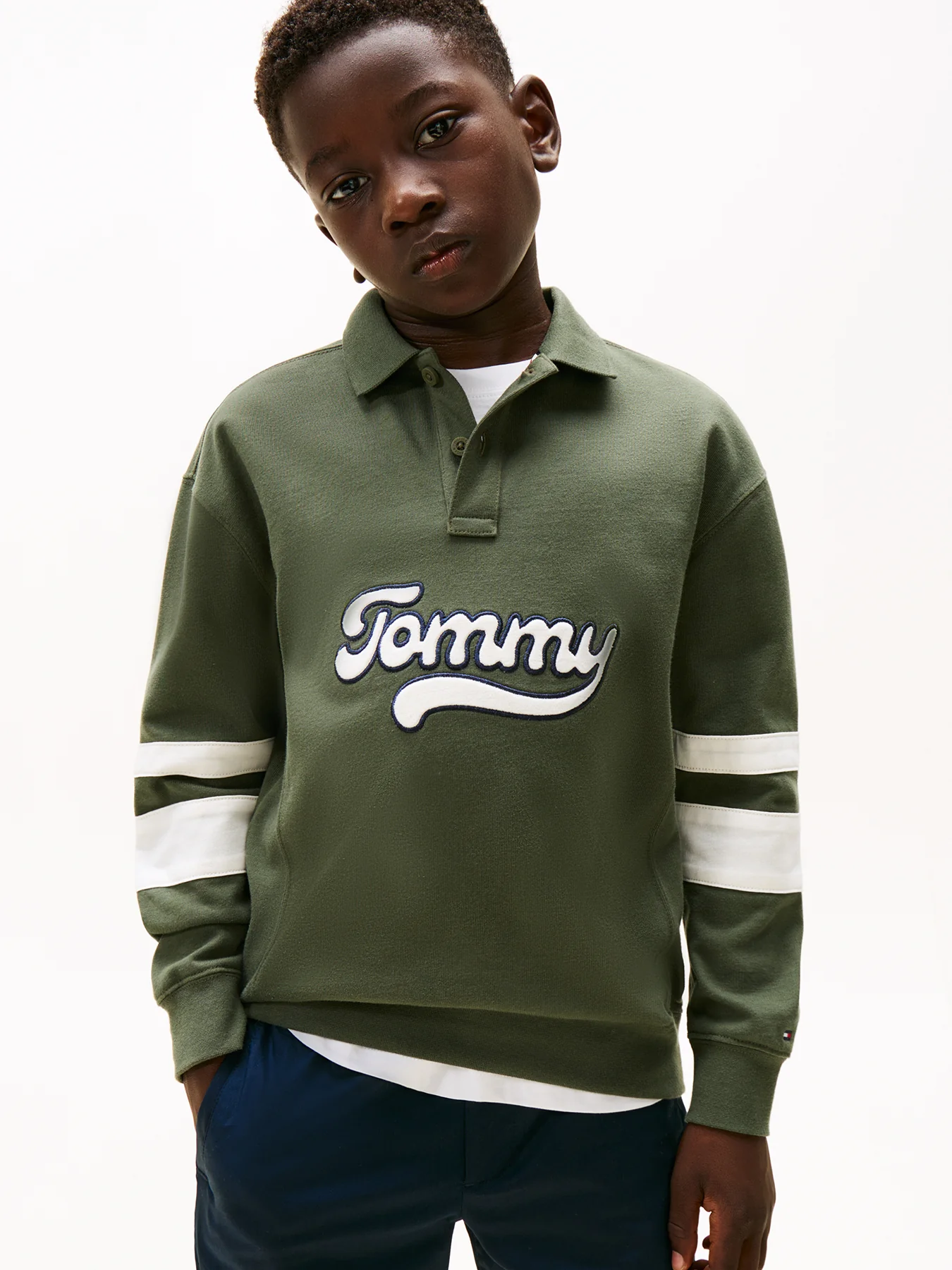 Kids’ Varsity Appliqué Long Sleeve Polo Shirt Green - Image 2