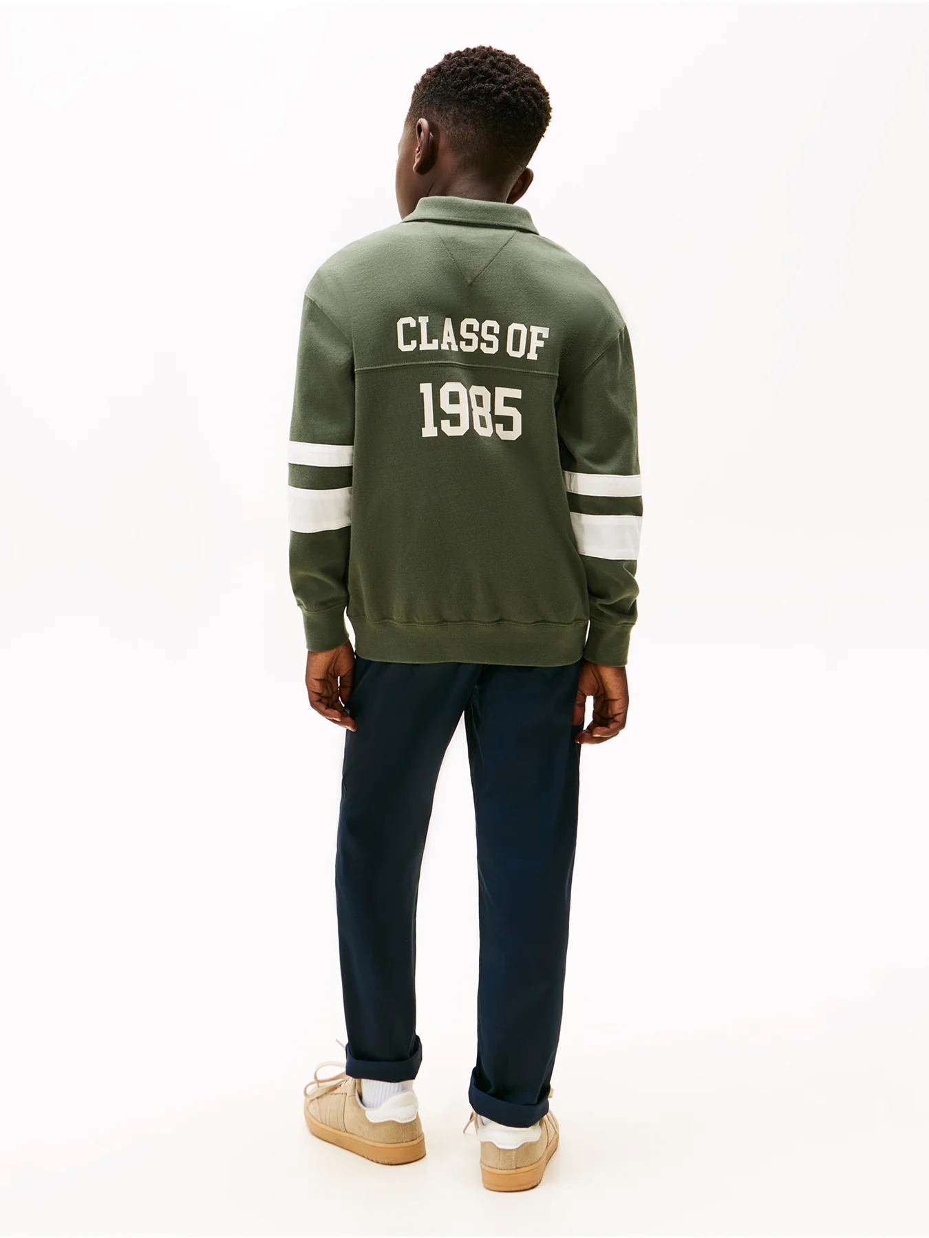 Kids’ Varsity Appliqué Long Sleeve Polo Shirt Green - Image 3