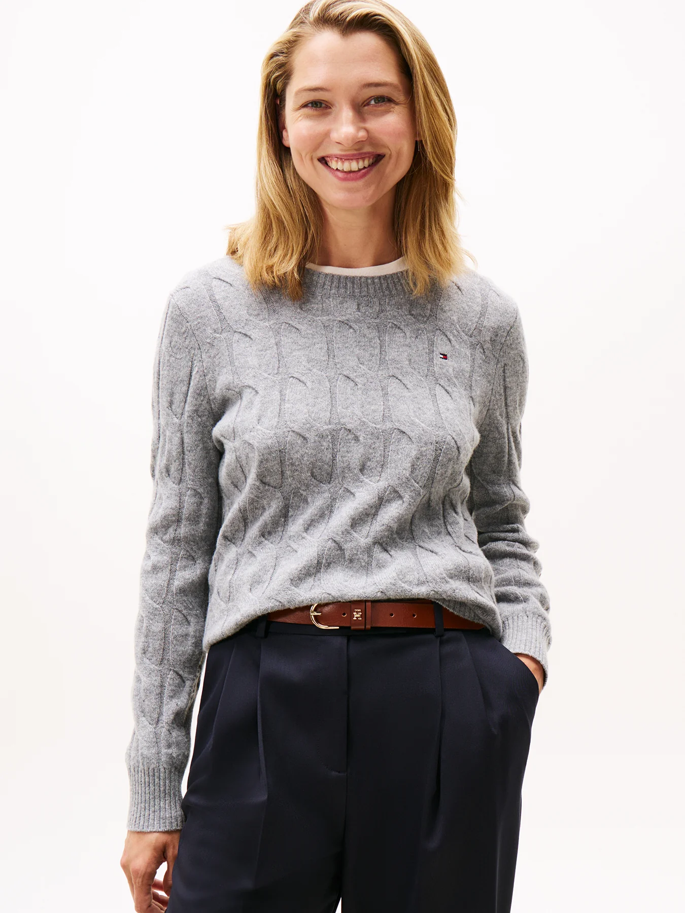 Cable Knit Soft Wool Jumper Grey - Image 2