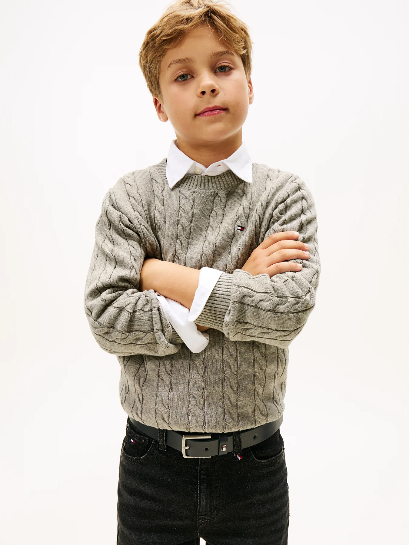 Kids’ Essential Cable Knit Jumper Grey - Image 2
