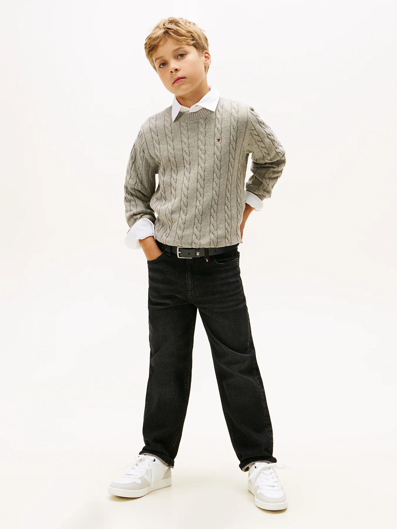 Kids’ Essential Cable Knit Jumper Grey - Image 3