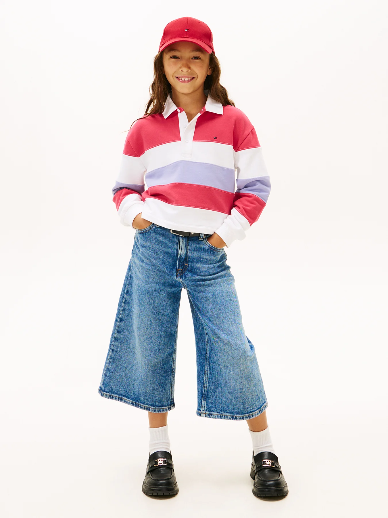 Kids’ Essential Colour-Blocked Long Sleeve Polo Shirt Pink - Image 3