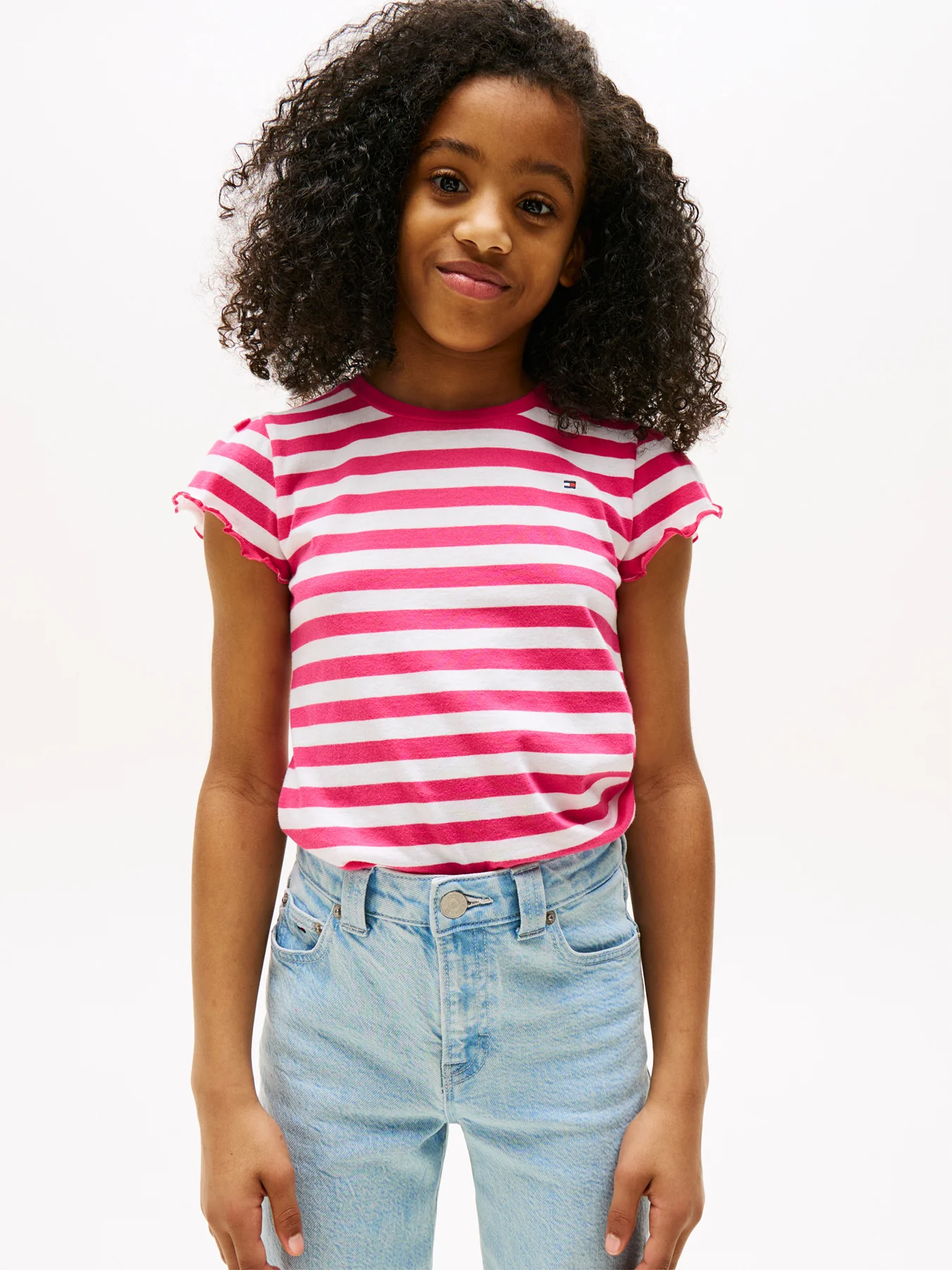 Stripe Ruffle Sleeve Slim Top - Image 2