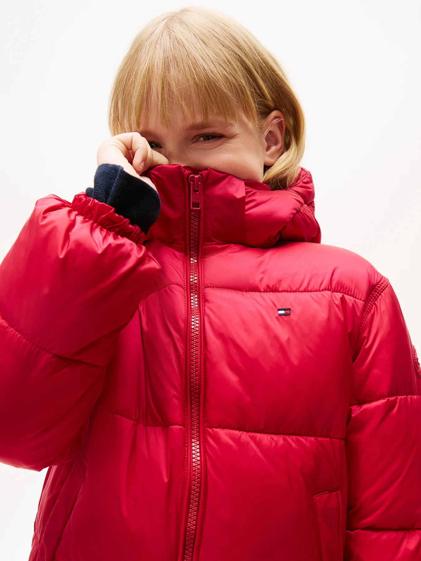 Kids' Shiny Hooded Puffer Jacket Red - Image 5