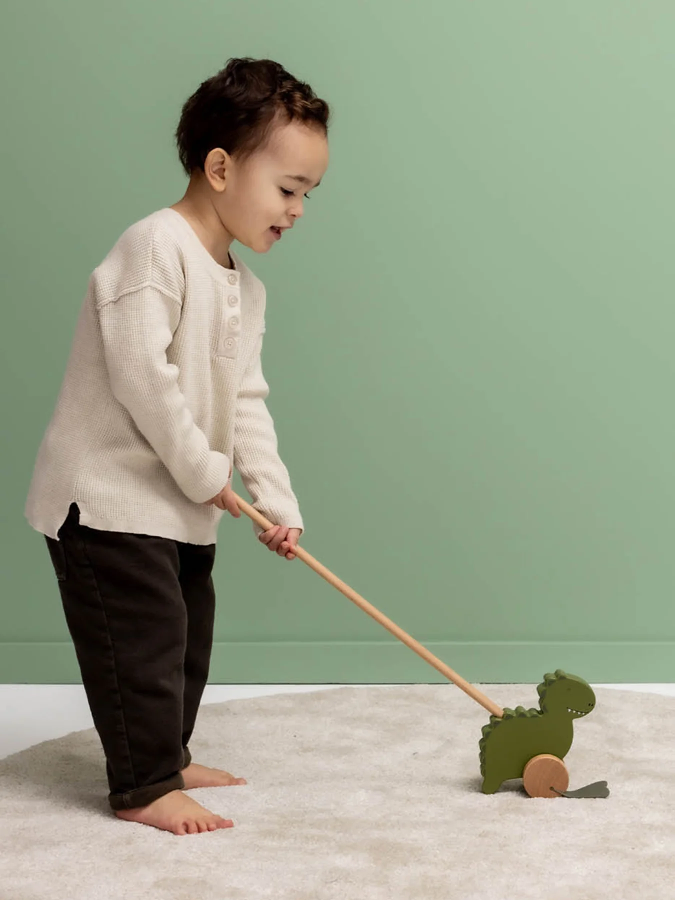 Wooden Push Along Toy Mr Dino Green - Image 2