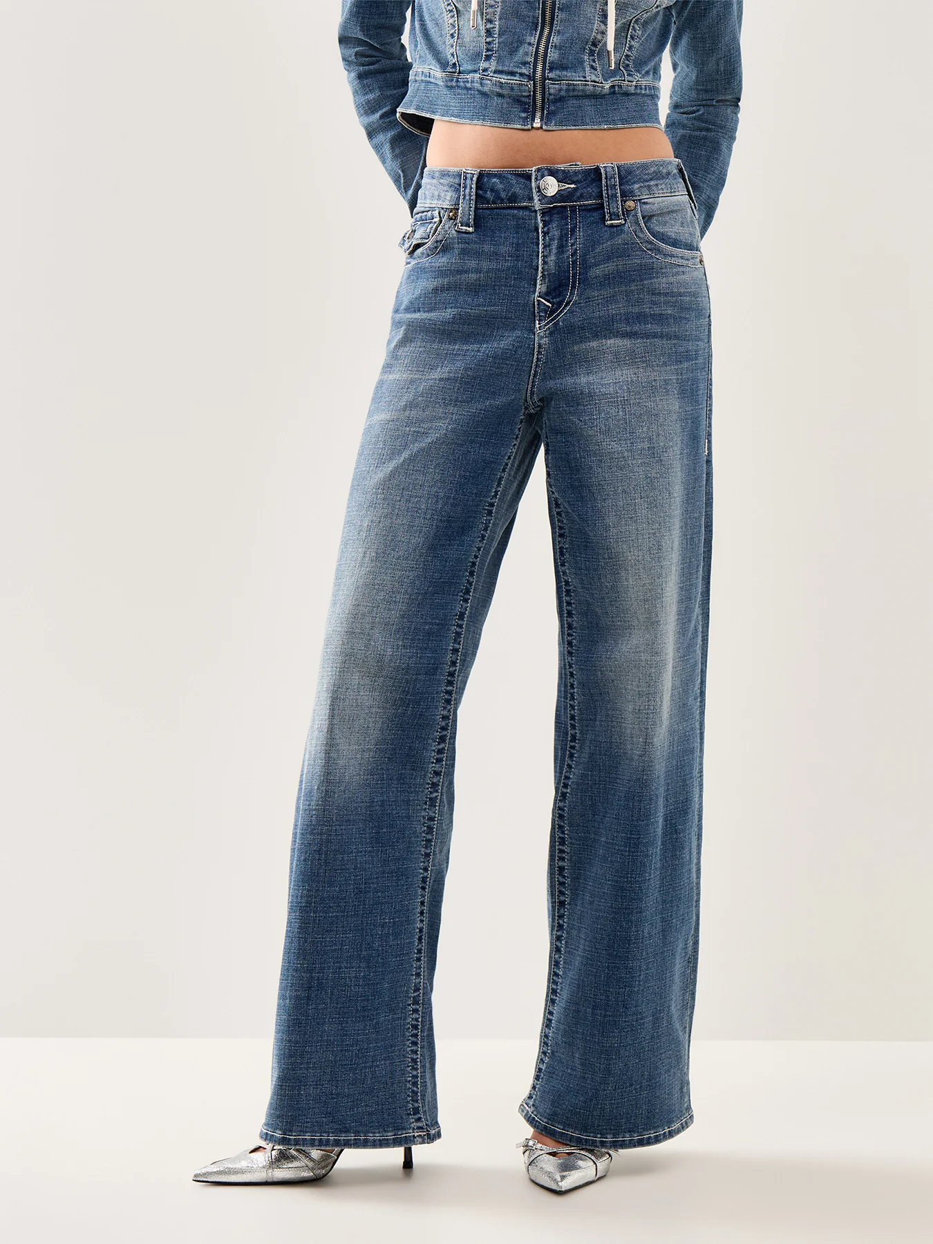 Baggy Flap Denim Trousers Blue - Image 4