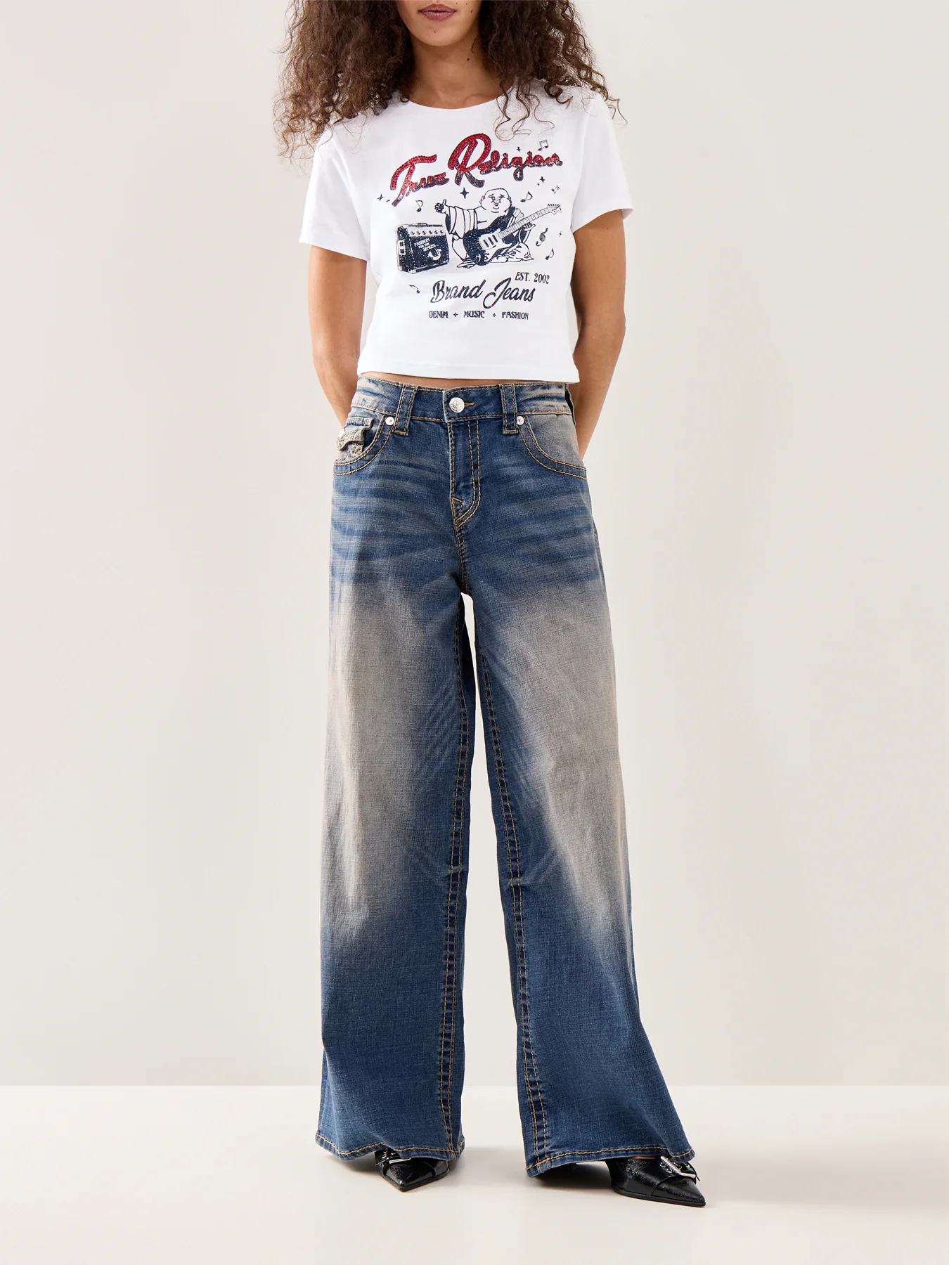 Crystal Buddha Short-Sleeve Baby Tee White - Image 2