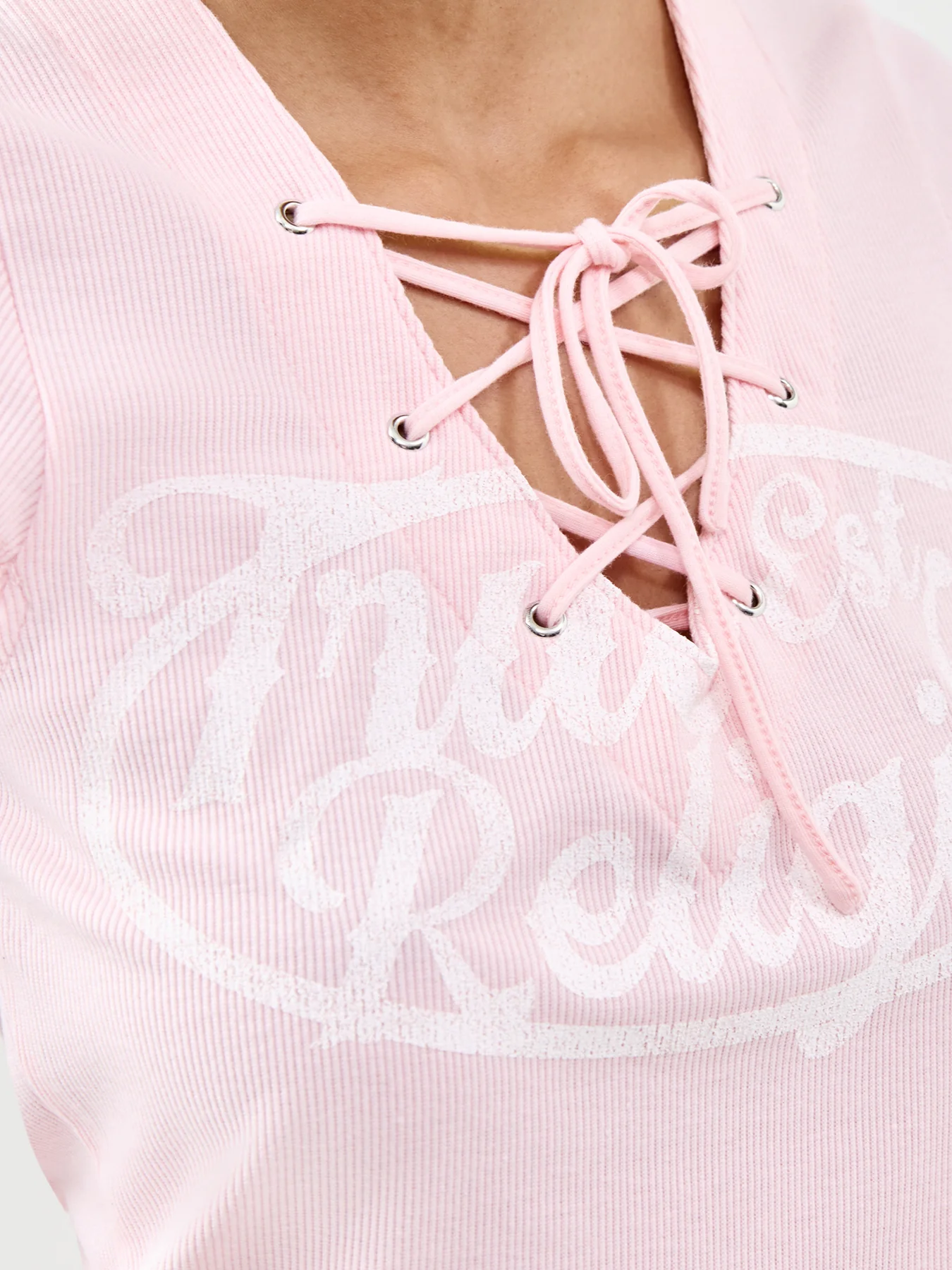 Lace Up Cap Sleeve Rib Top Pink - Image 3