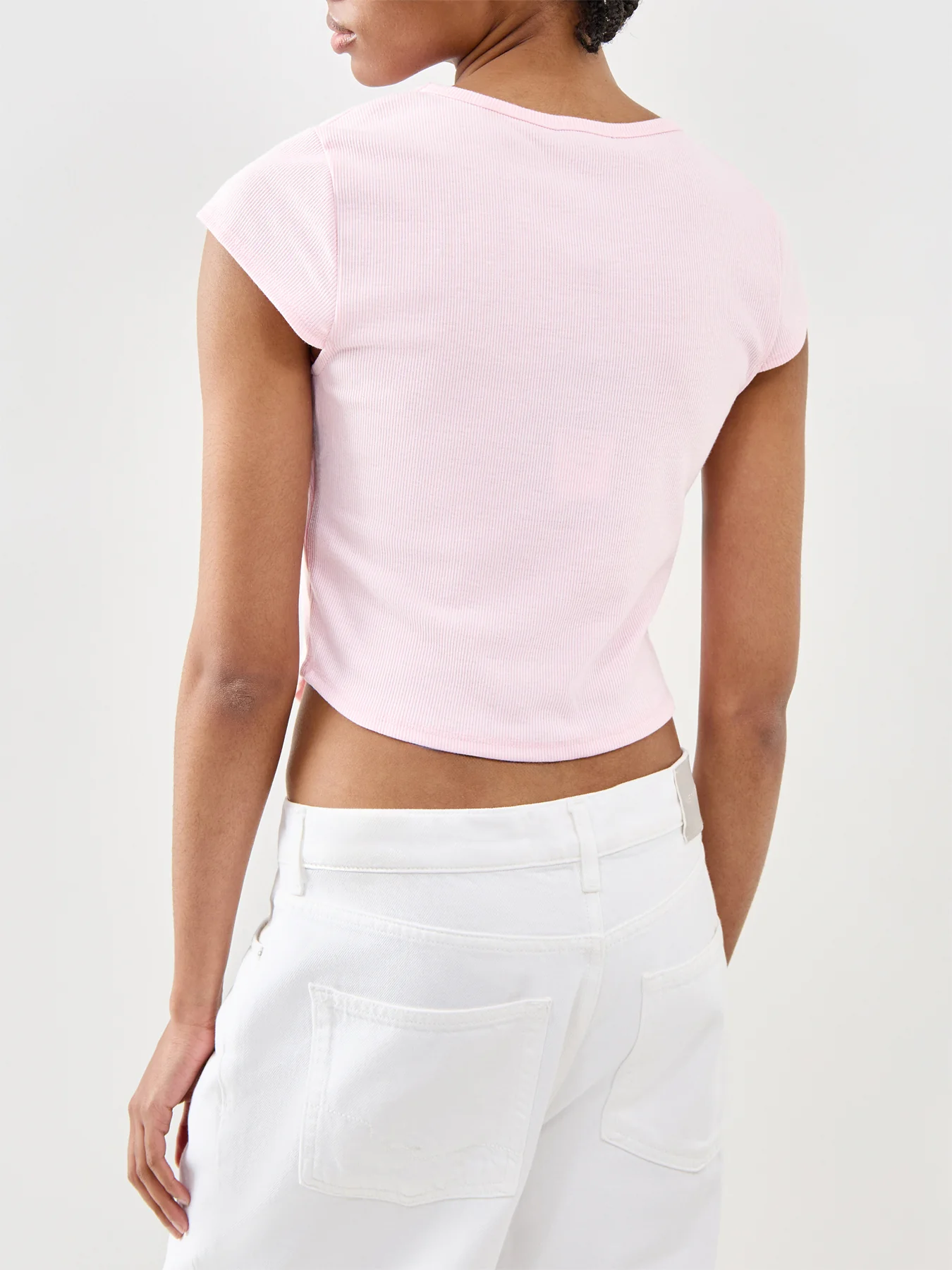 Lace Up Cap Sleeve Rib Top Pink - Image 5