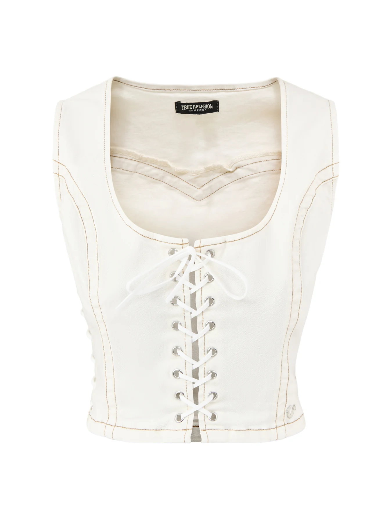 Lace Up Denim Top White
