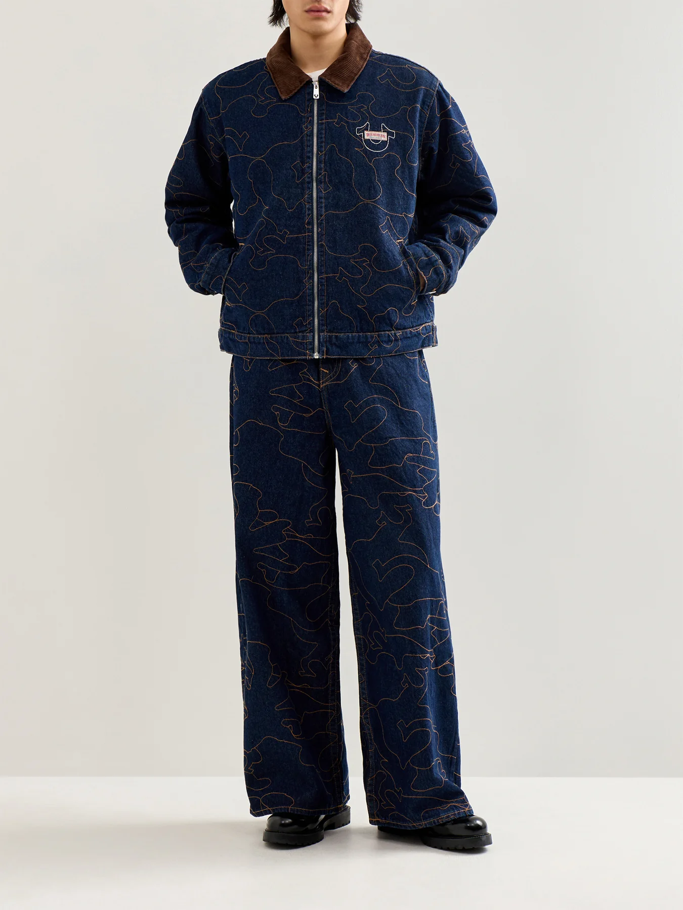 Mikey Flap All Over Embroidery Jeans Navy - Image 2