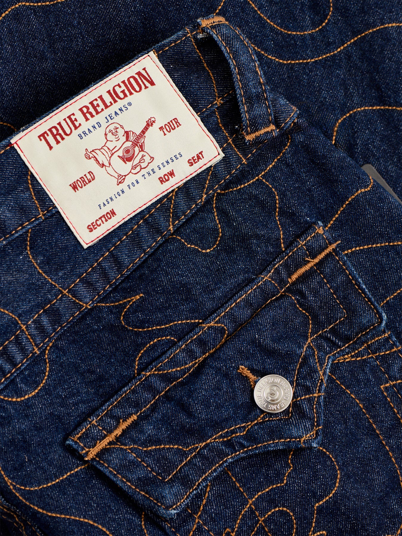 Mikey Flap All Over Embroidery Jeans Navy - Image 3