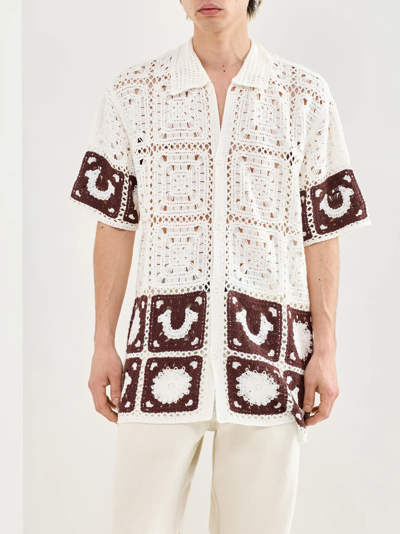 Crochet Knit Shirt White - Image 3