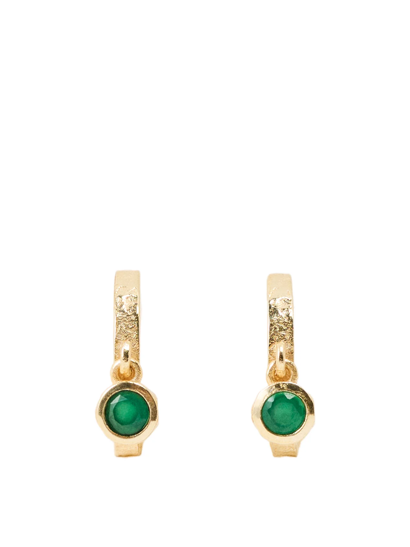 Green Onyx Hoop Earrings Gold