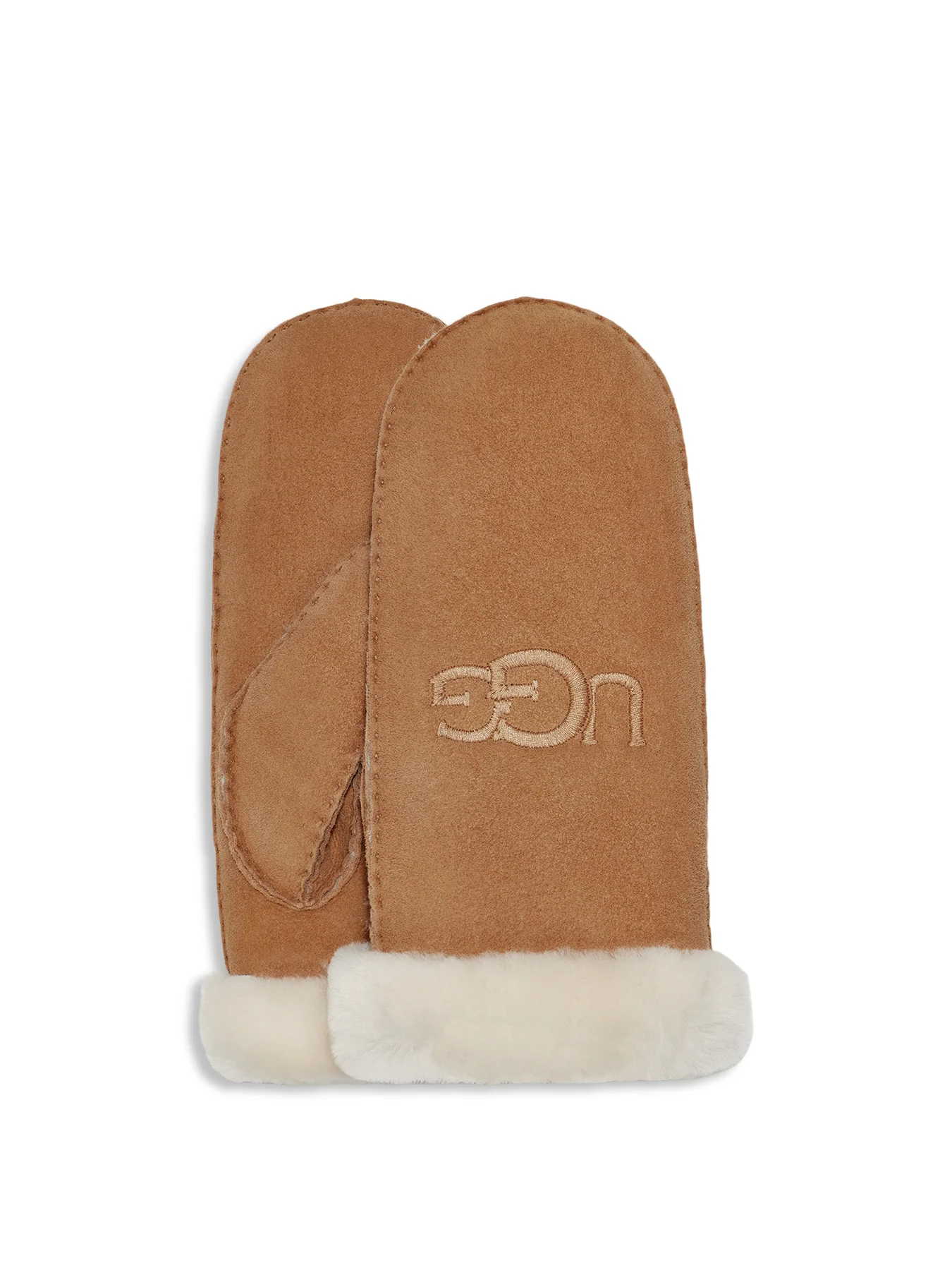 Sheepskin Embroidered Logo Mittens Chestnut - Image 2