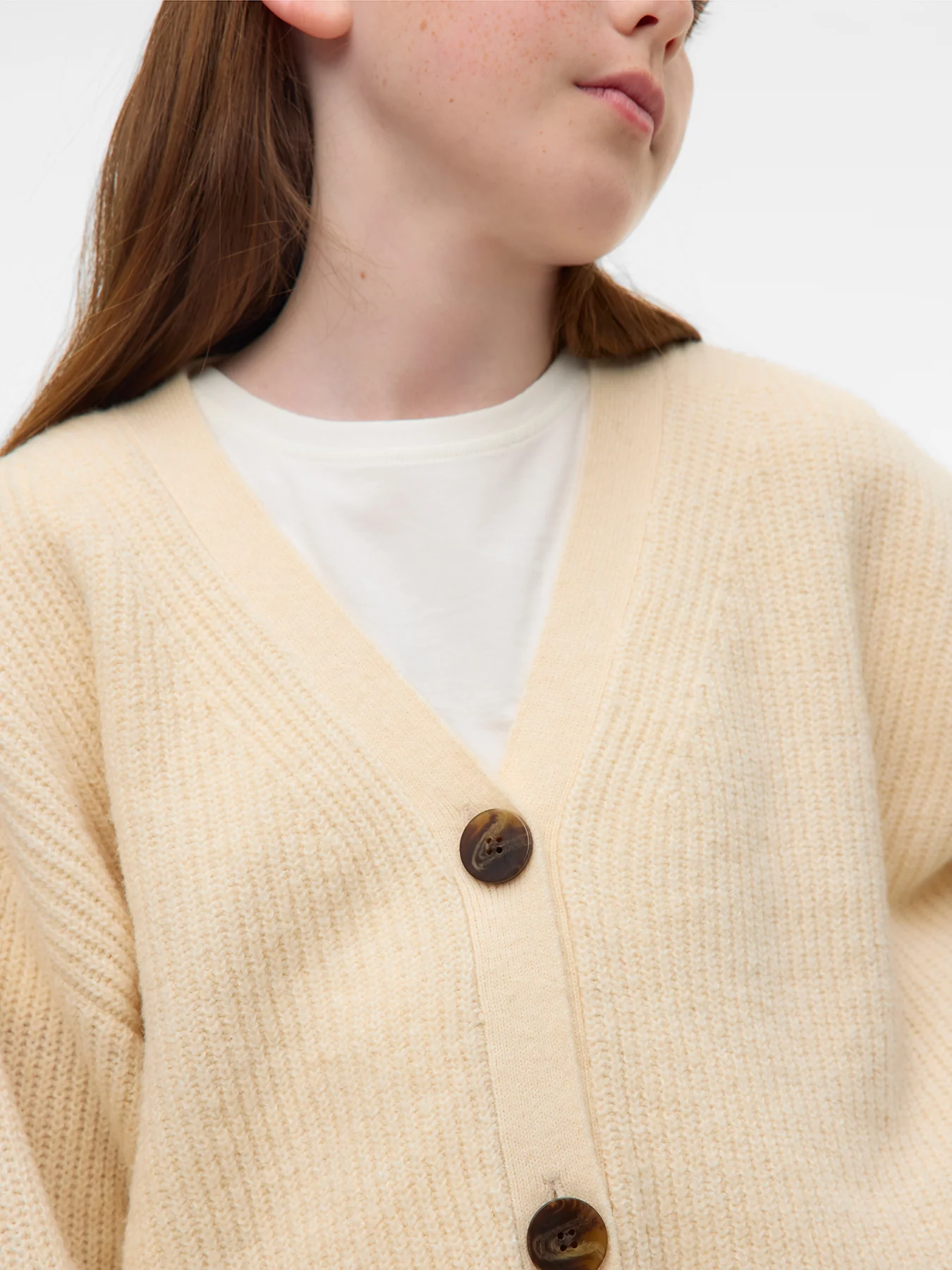 Kids’ V-Neck Knitted Cardigan Cream - Image 2