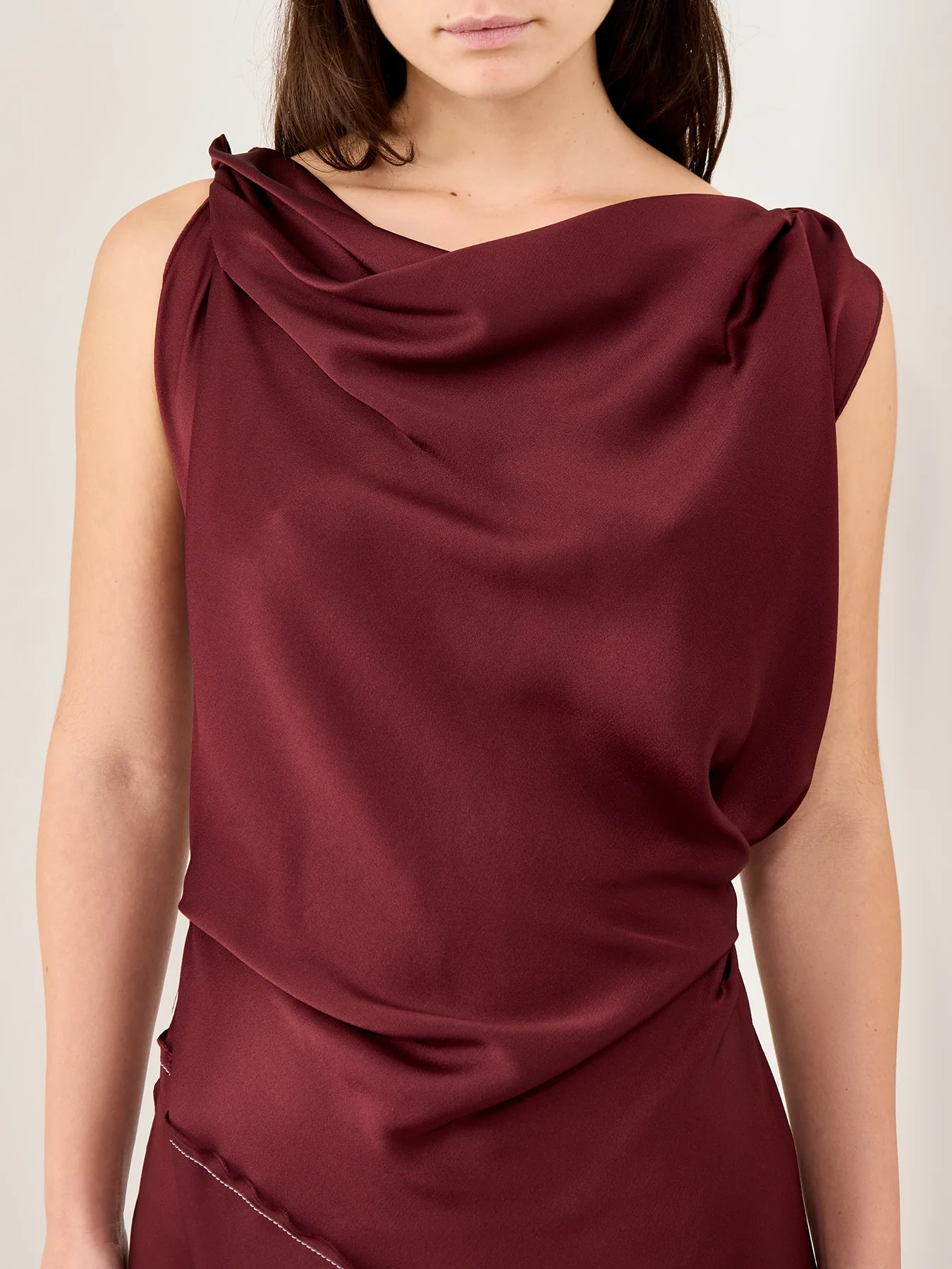 Asymmetric Draped Midi Dress Cinnabar Red - Image 3