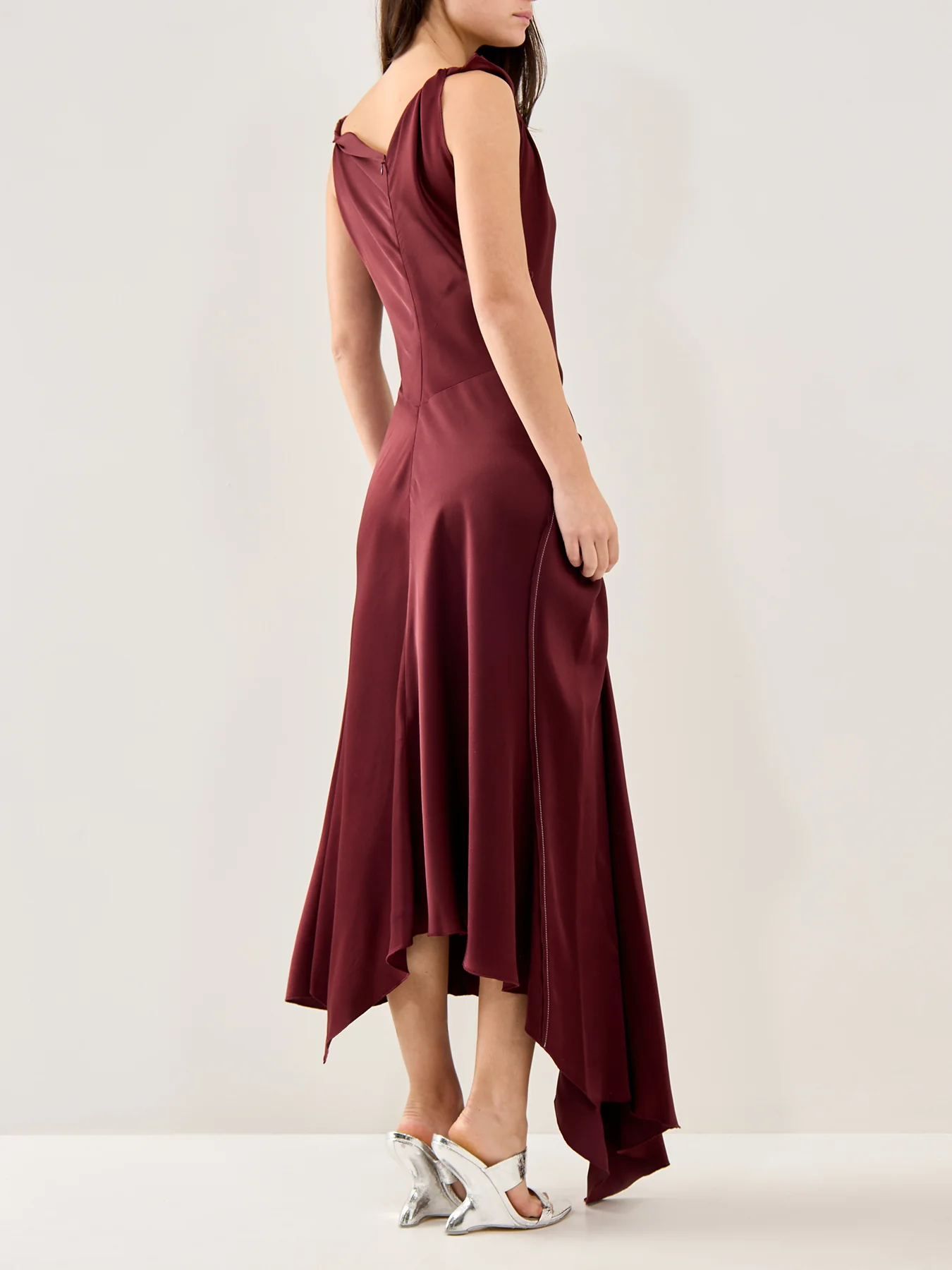 Asymmetric Draped Midi Dress Cinnabar Red - Image 5