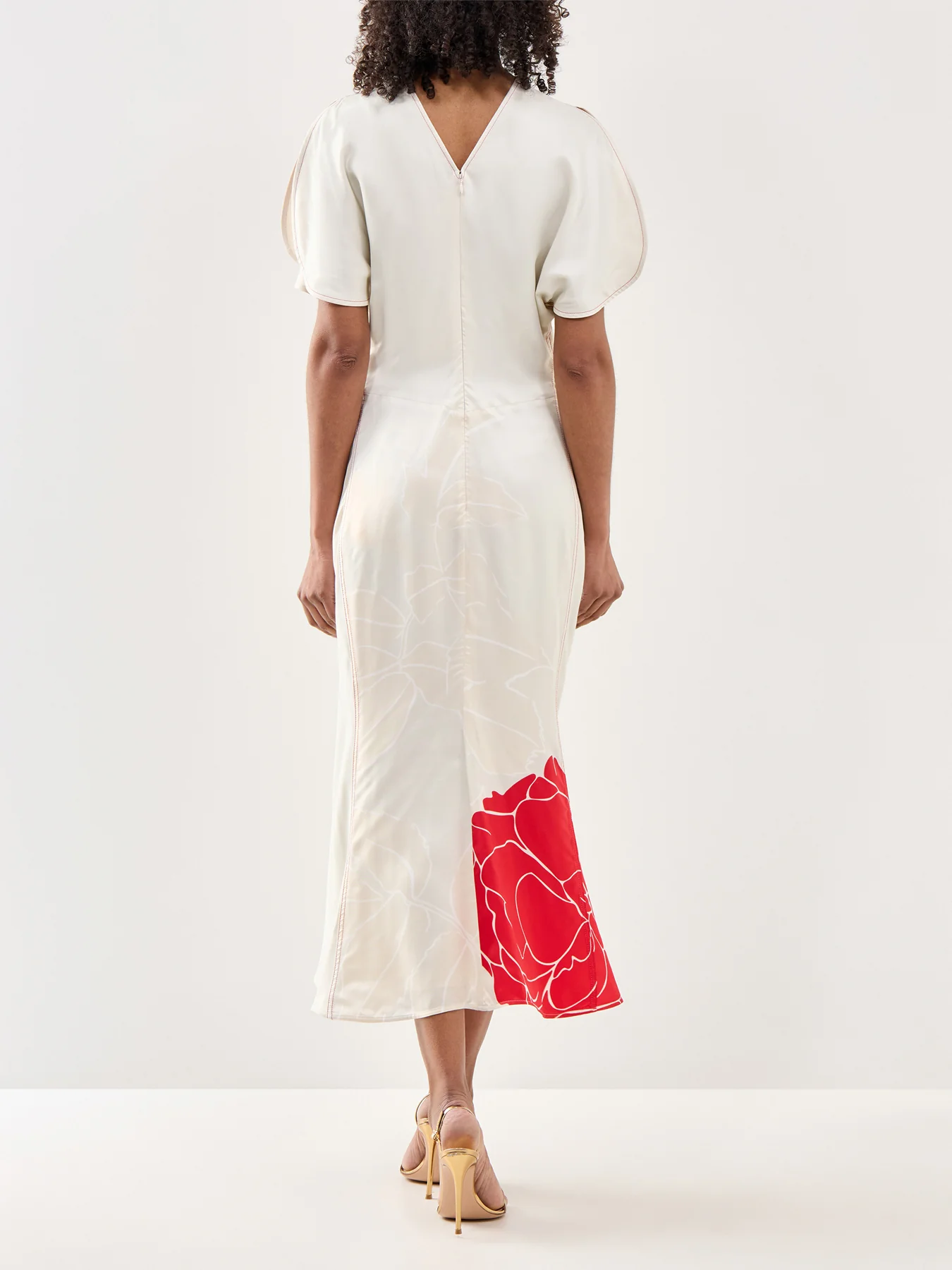 Gathered Waist Midi Dress Cream - Image 5