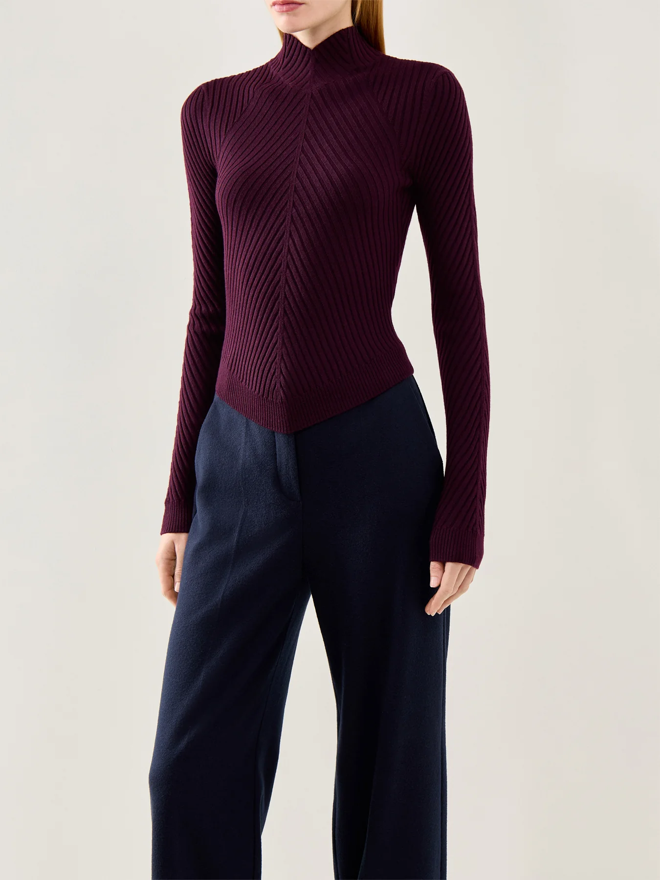 Ribbed Long Sleeve Polo Merlot - Image 4