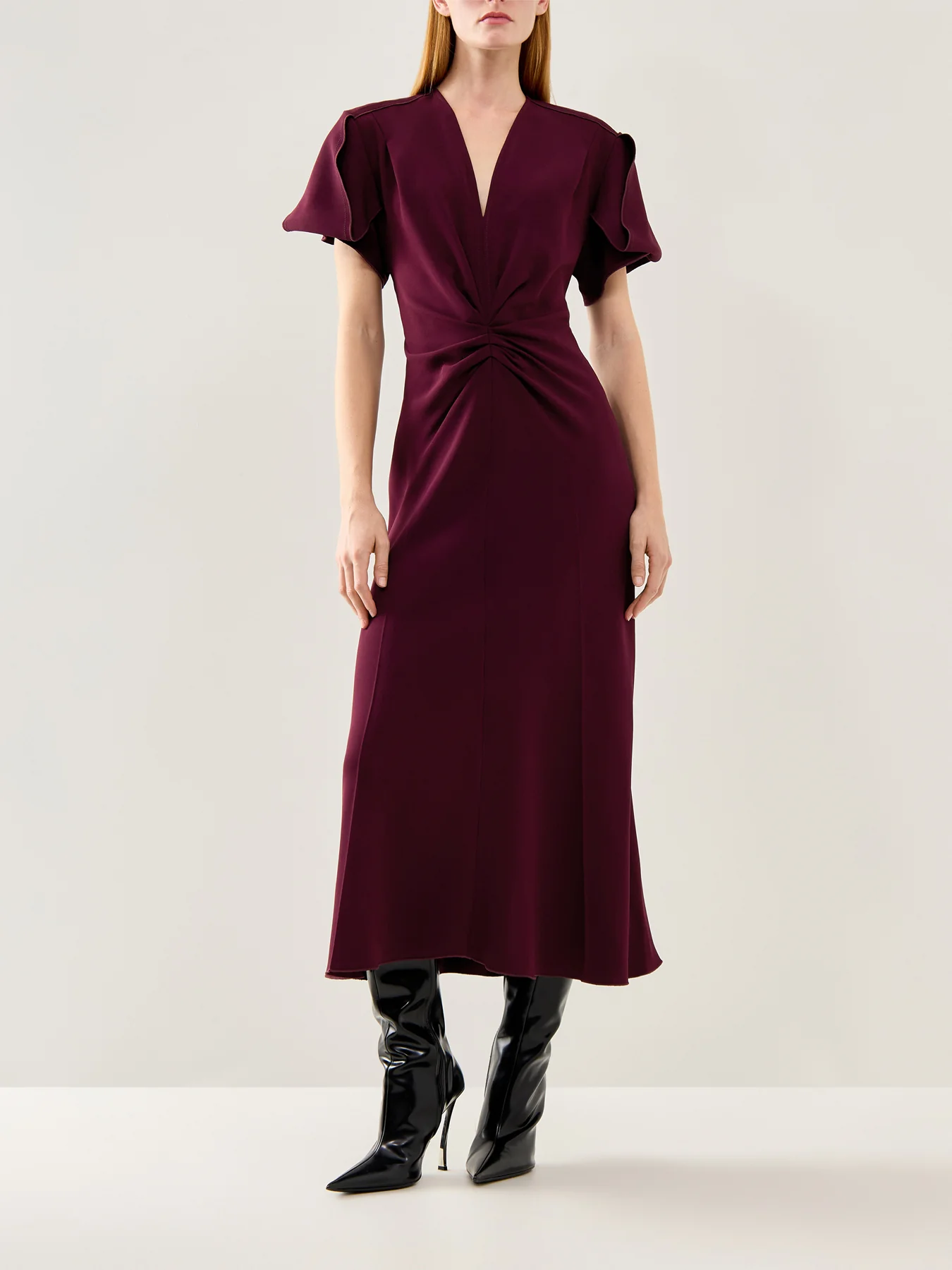 V-Neck Bella Midi Dress Merlot - Image 4