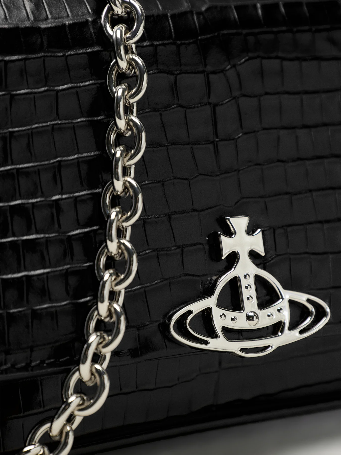 Hazel Mini Croc Embossed Medium Handbag Black - Image 5